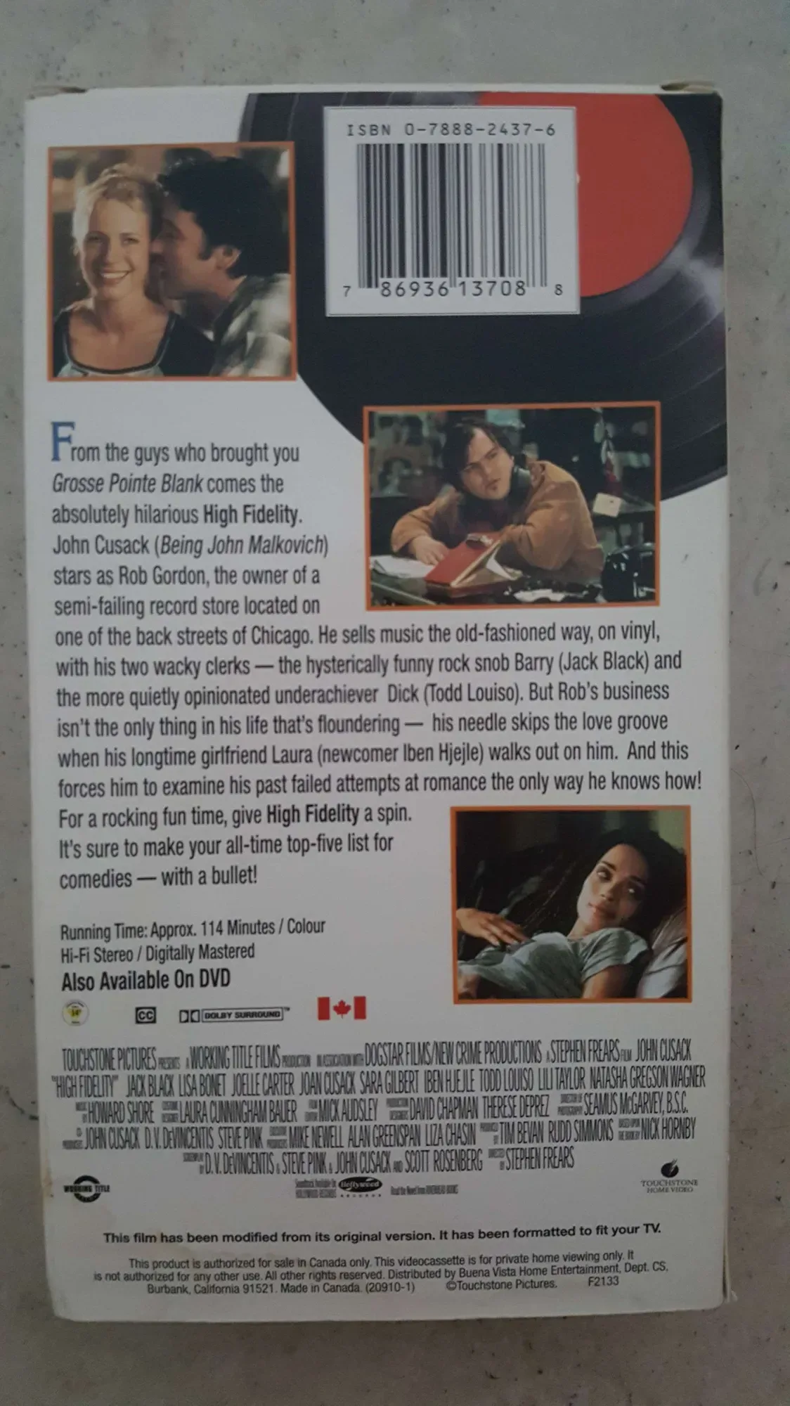 High Fidelity VHS Tape -- John Cusack - photo 2