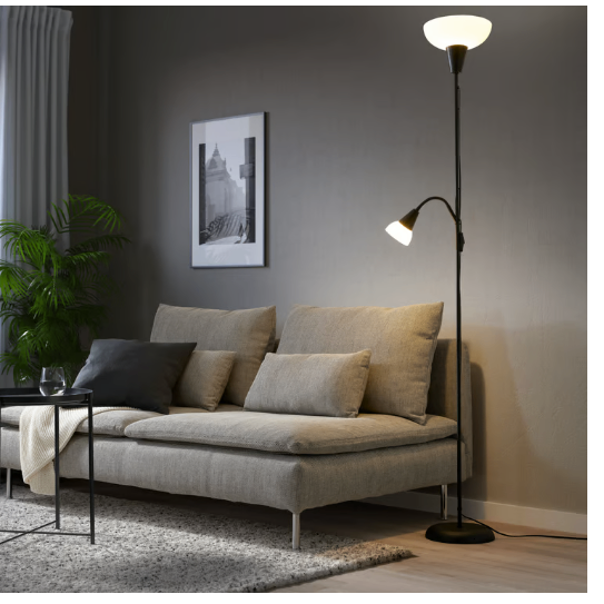 Floor uplighter/reading lamp, black/white