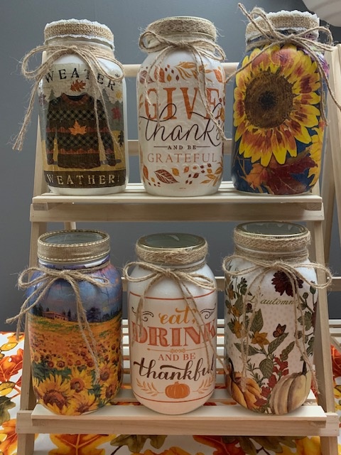 Hand-Painted Fall Mason Jars | Rustic Autumn Centerpiece Decor - photo 2