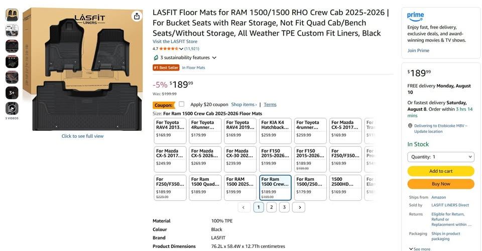 9. LASFIT Floor Mats for RAM 1500/1500 RHO Crew Cab 2025-2026 - photo 4