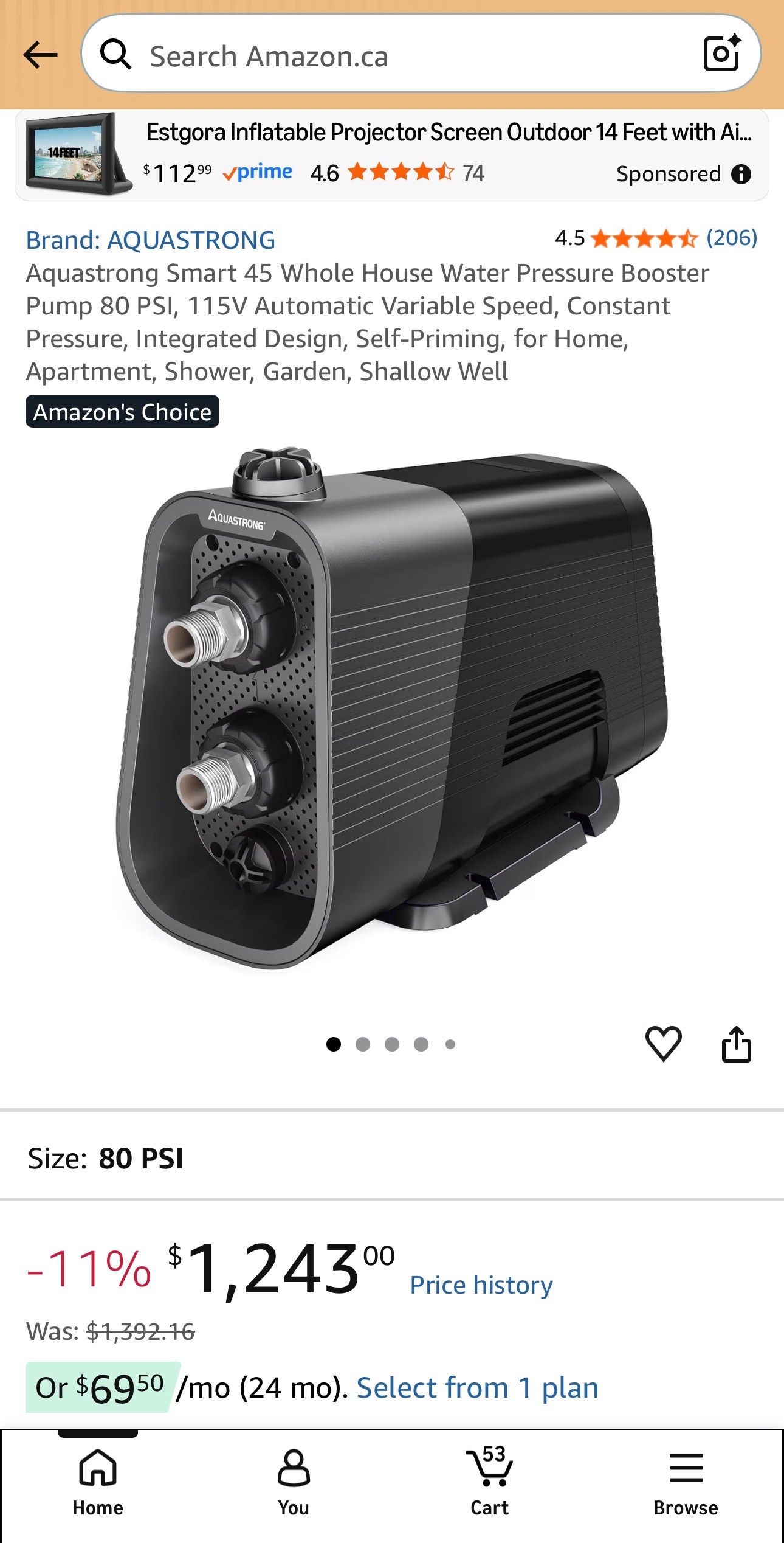 Aquastrong Smart 45 Whole House Water Pressure Booster Pump 80PS