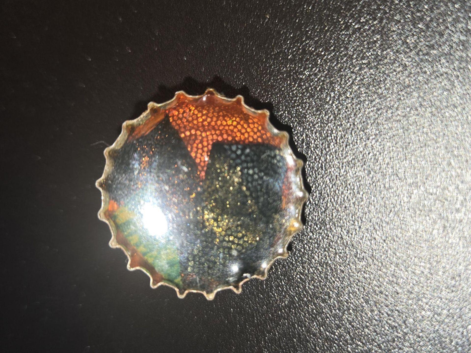 Gold-tone evil eye bracelet and unique bottle cap art pin - photo 4