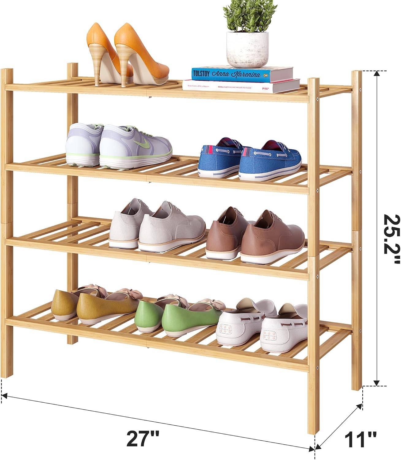 4-Tier Bamboo Shoe Rack Organizer - photo 2