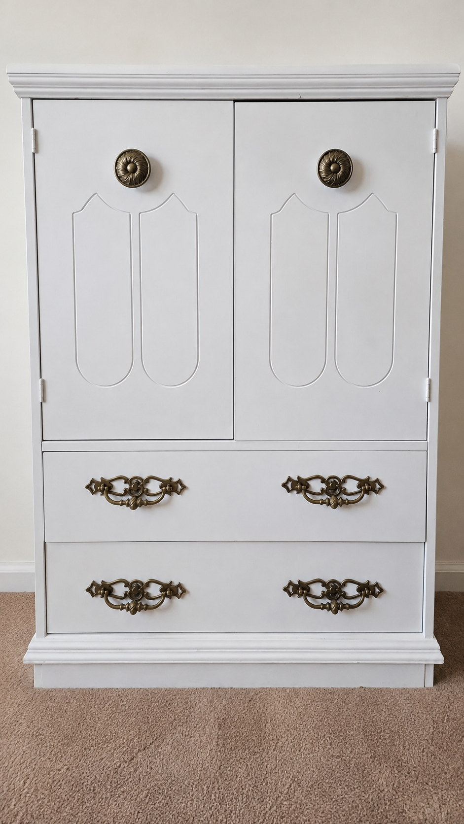 Vintage Solid Wood Armoire / Storage Cabinet w/ Drawers (White)