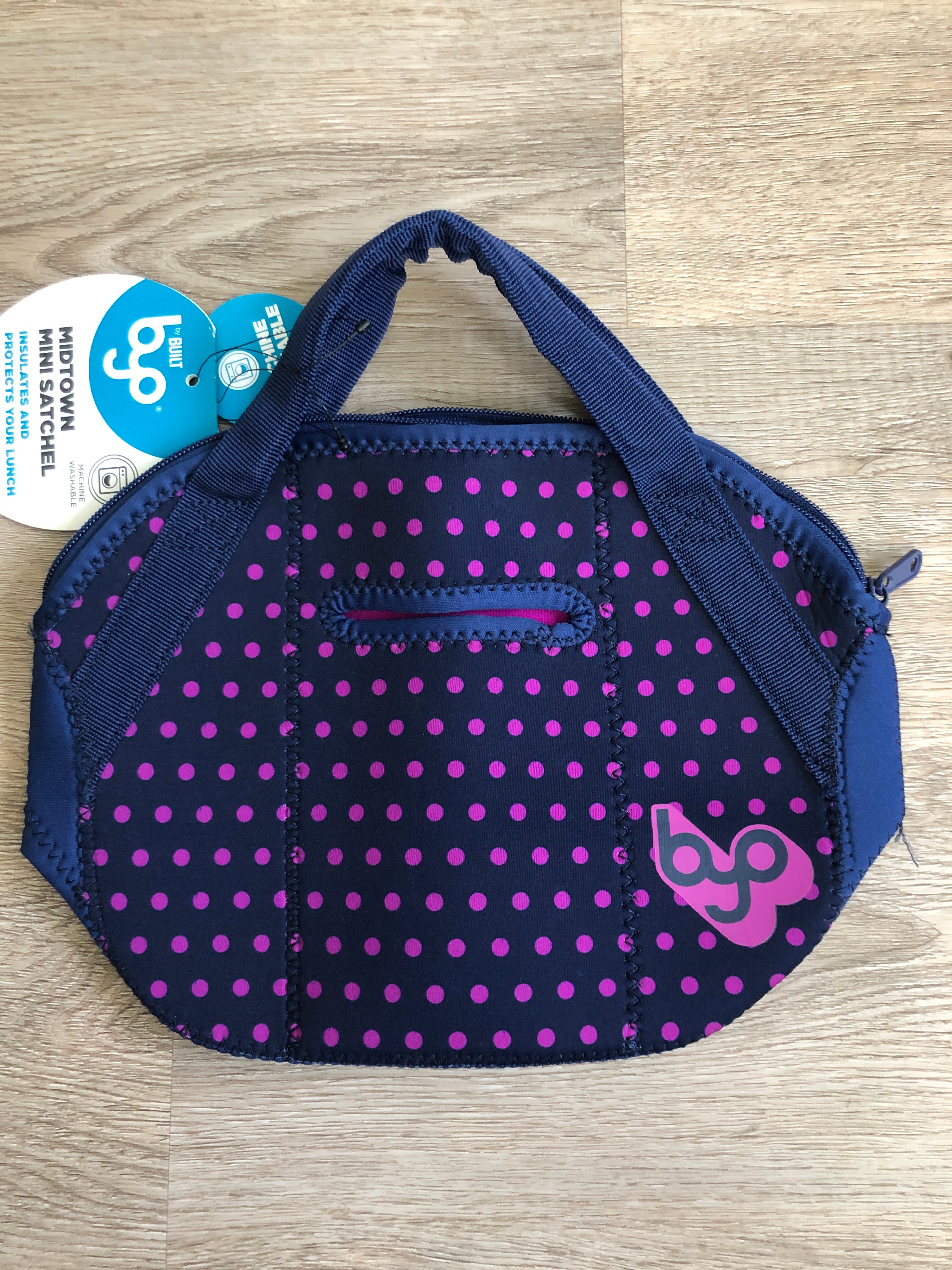 Built byo Midtown Mini Satchel Lunch Bag - Navy Polka Dot