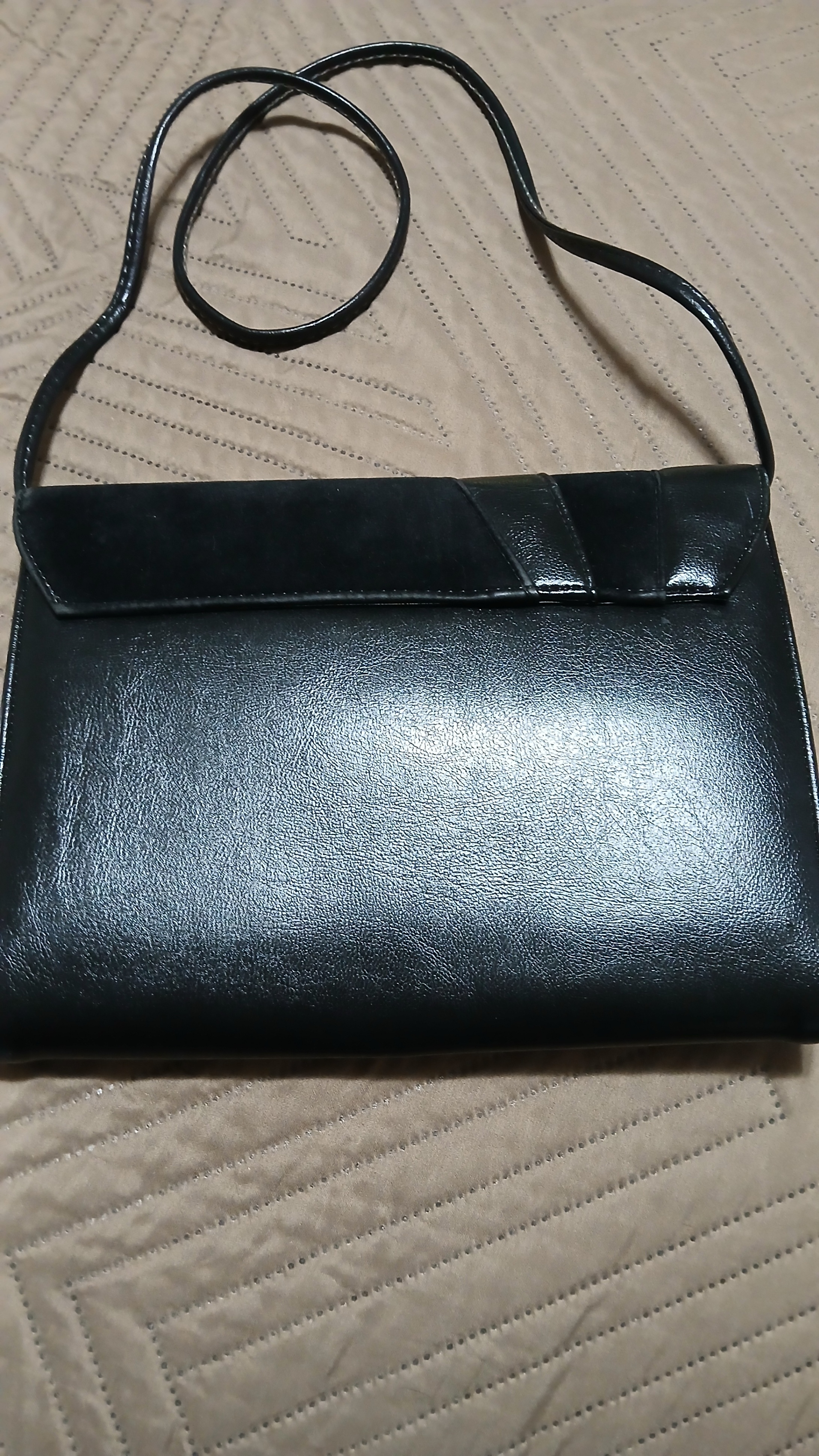 Black Faux Suede & Leather Clutch Or Shoulder Purse - photo 2