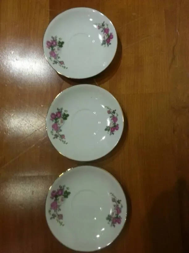 Set Of Pretty Gold- Rimmed Floral Plates/ Saucers (3 Identica...