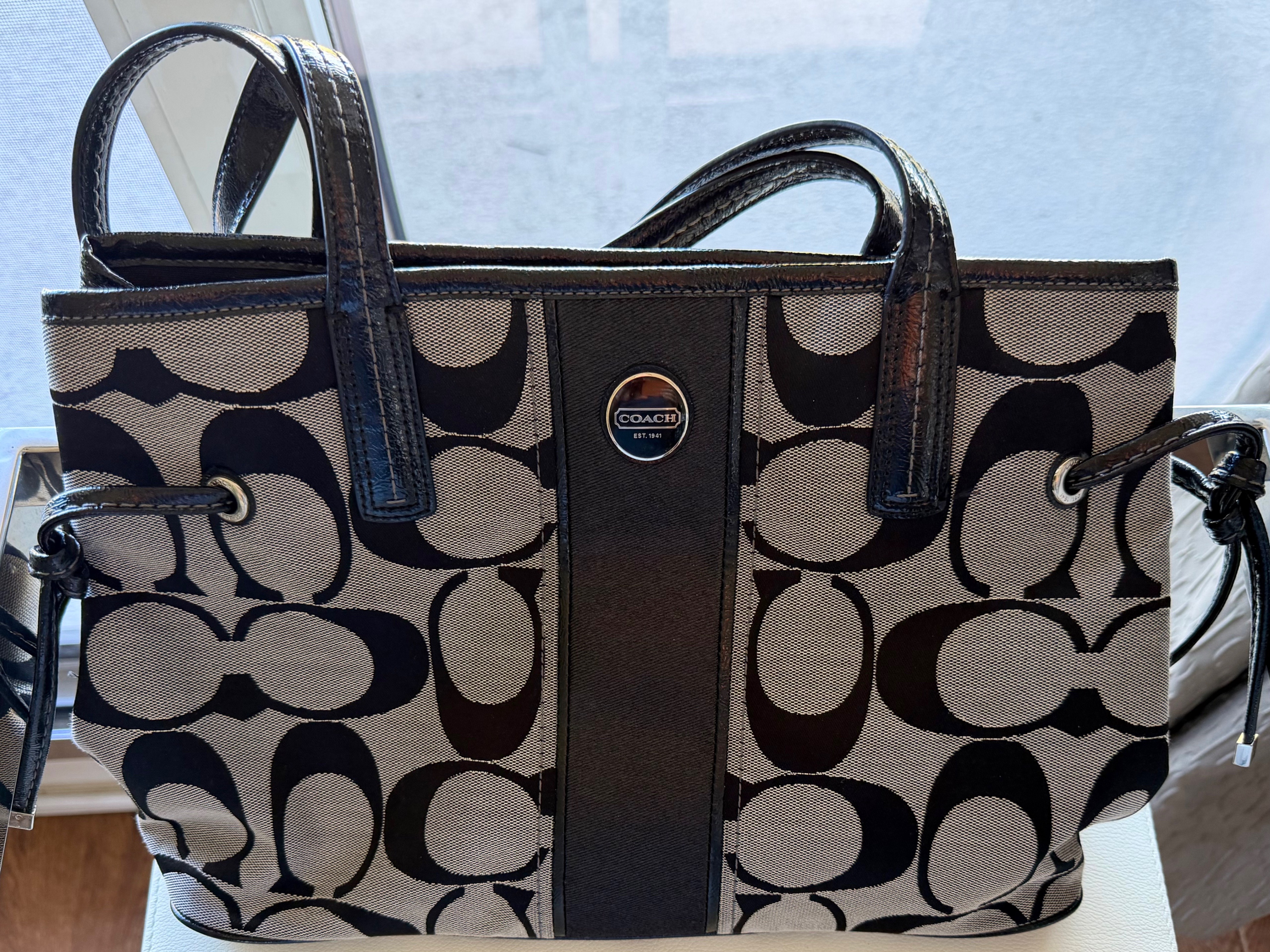 COACH Signature Stripe Carryall Tote Bag, Like New