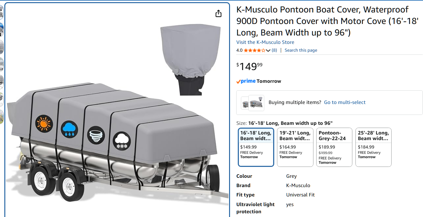 900D Waterproof Pontoon Boat Cover 16'-18' with Motor Cover - photo 3
