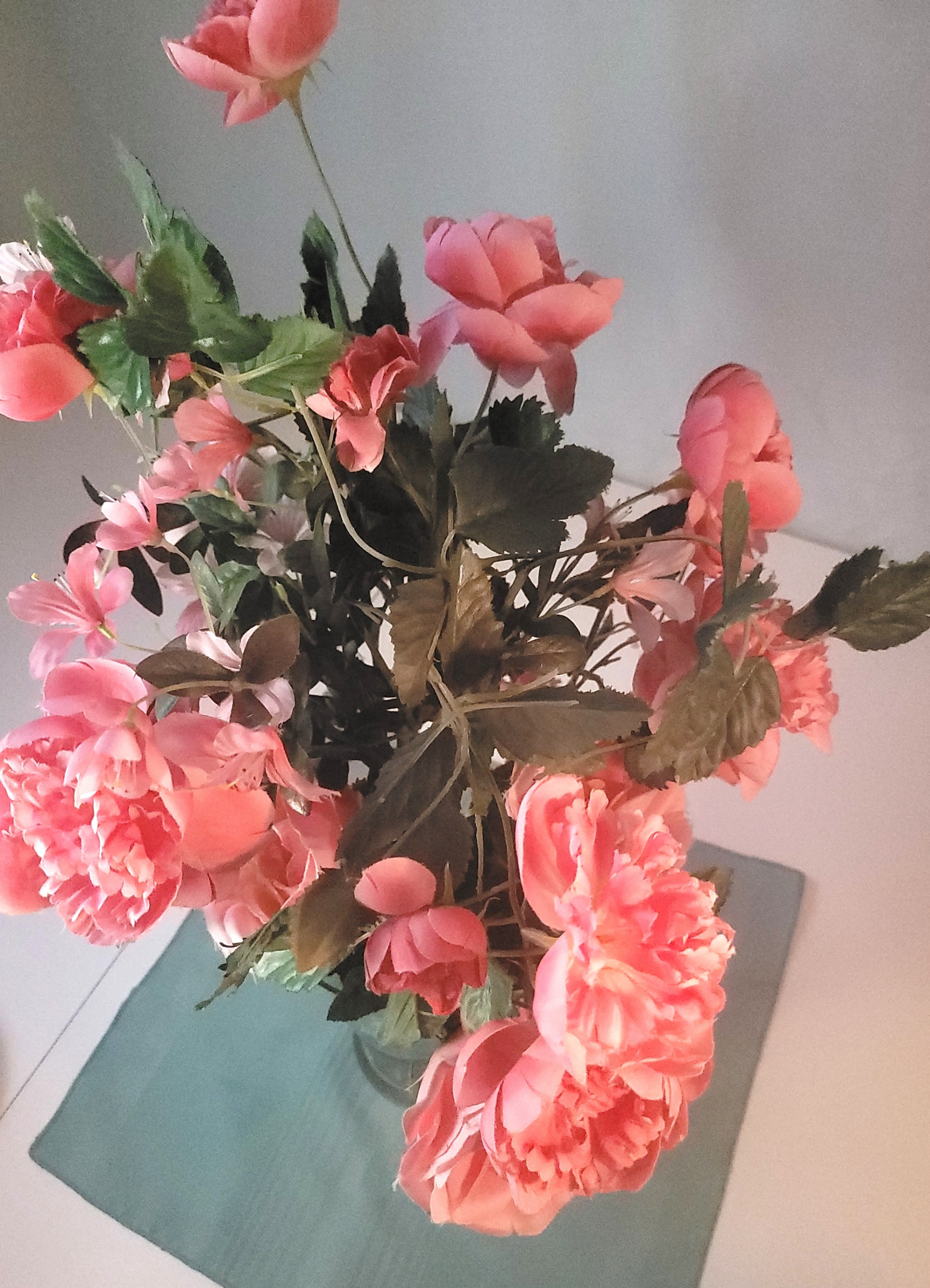 Large Pink Peony Floral Arrangement Clear Glass Vase Sea Glass - photo 3