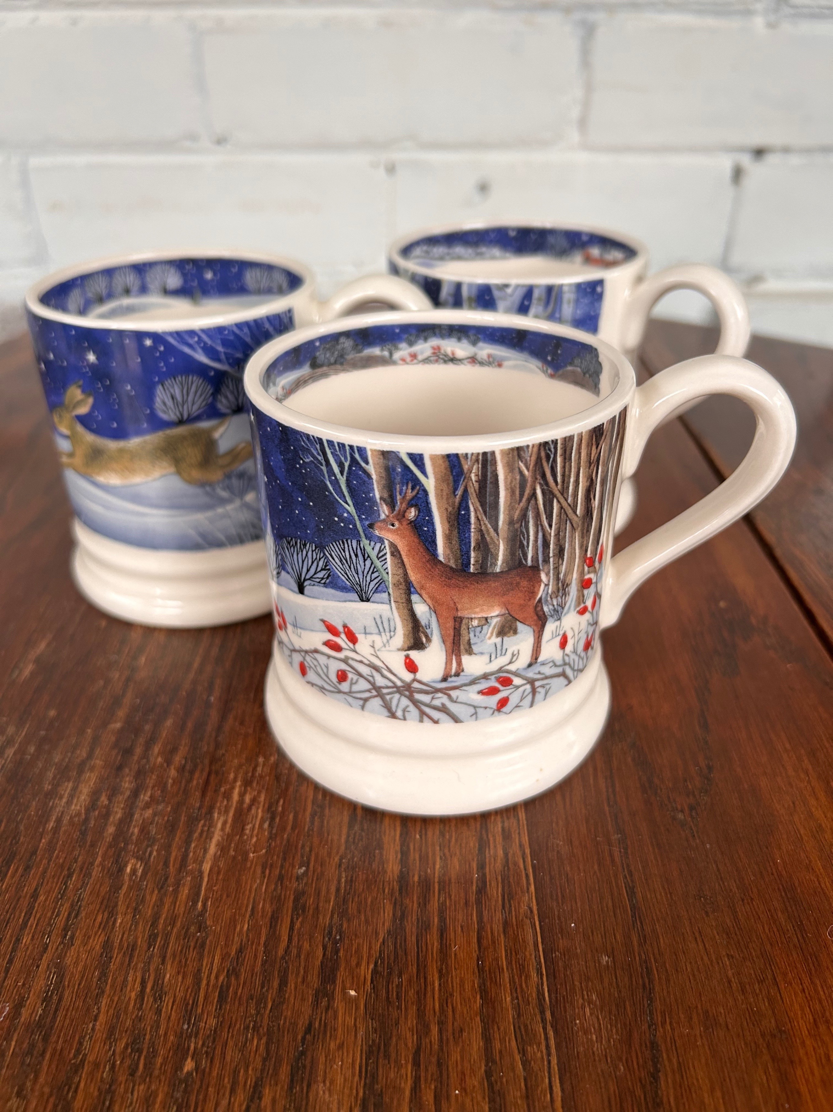 Set 3x Emma Bridgewater "Winter Animals at Night" 1/2 Pint Mug