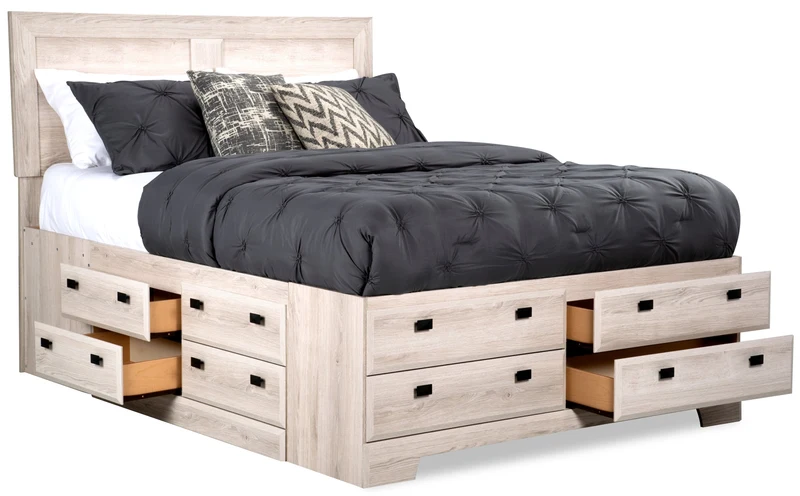 Yorkdale Queen Storage Bed, 12 Drawers + 2 Nightstands, White