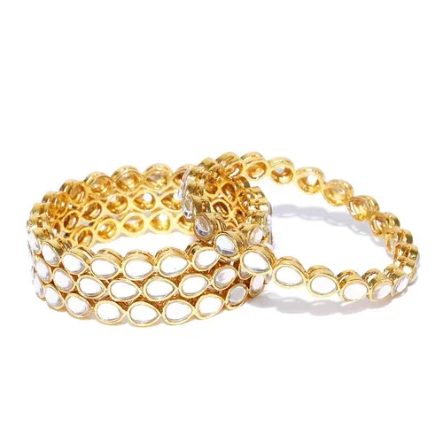 Gold Tone Bangles with White Stone Embellishments - photo 4