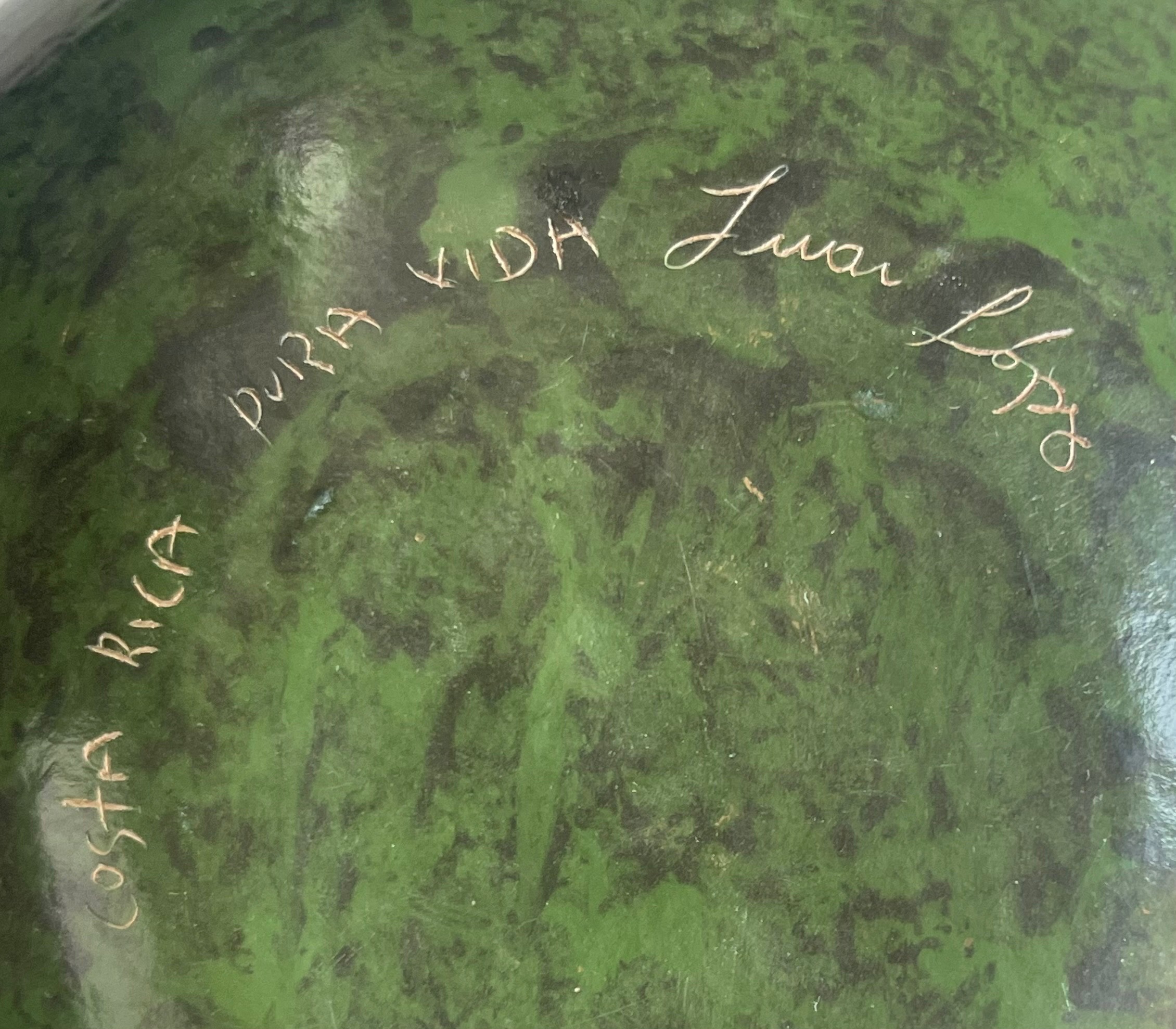Signed Costa Rica Carved Green Sea Turtle Art Pottery Vase - photo 5