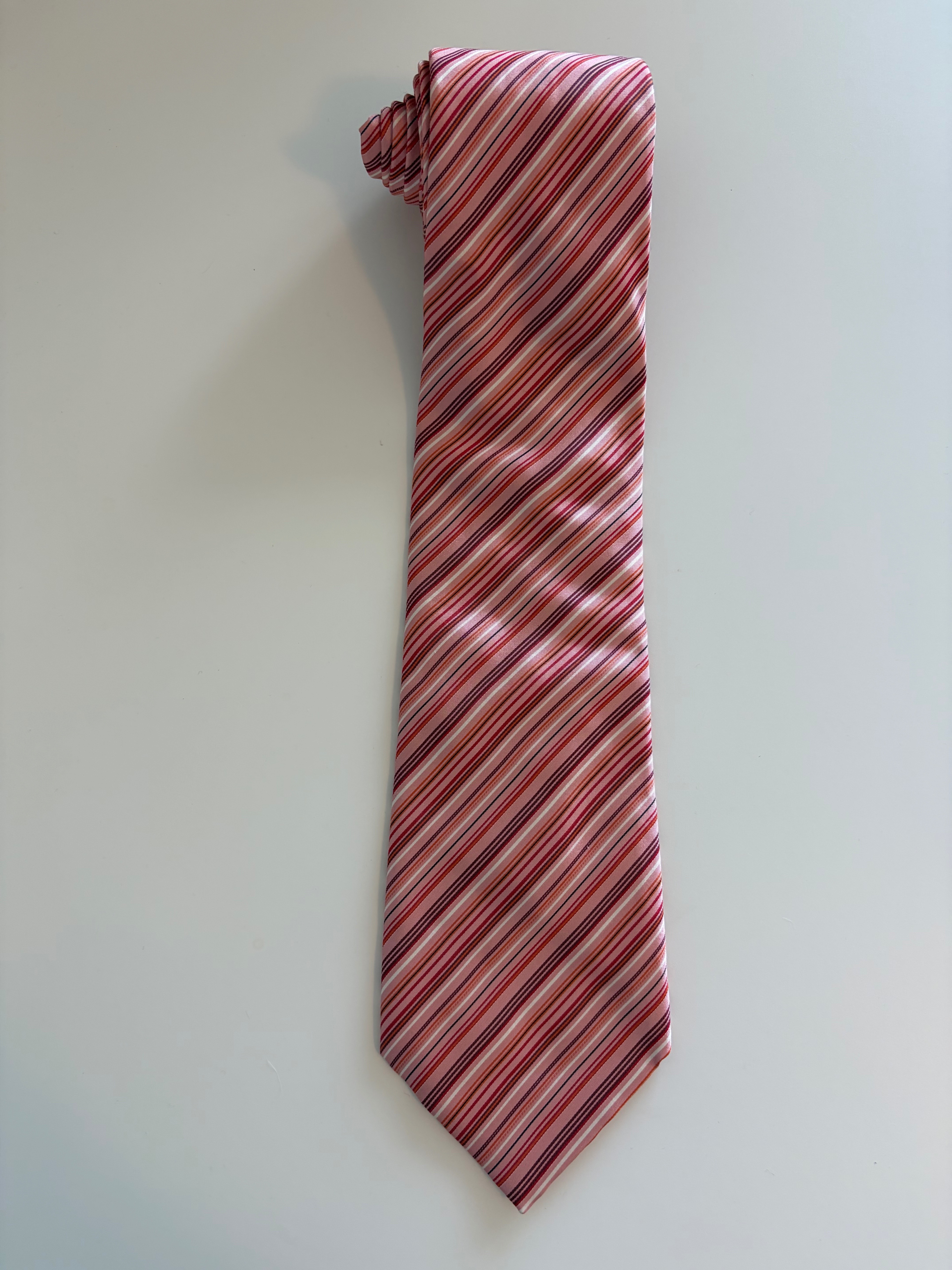Lacoste Pink Multicolor Striped Silk Tie 100% Silk