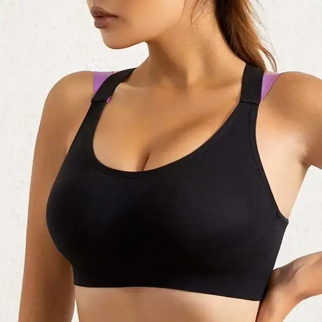 Black Sports Bra with Purple Straps Size Large