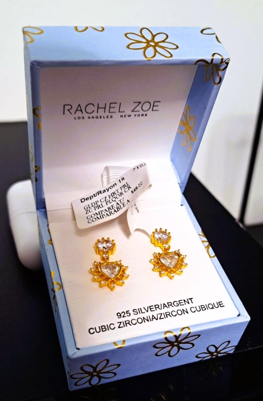 Rachel Zoe Designer Gold 925 Silver Earrings Cubic Zirconia