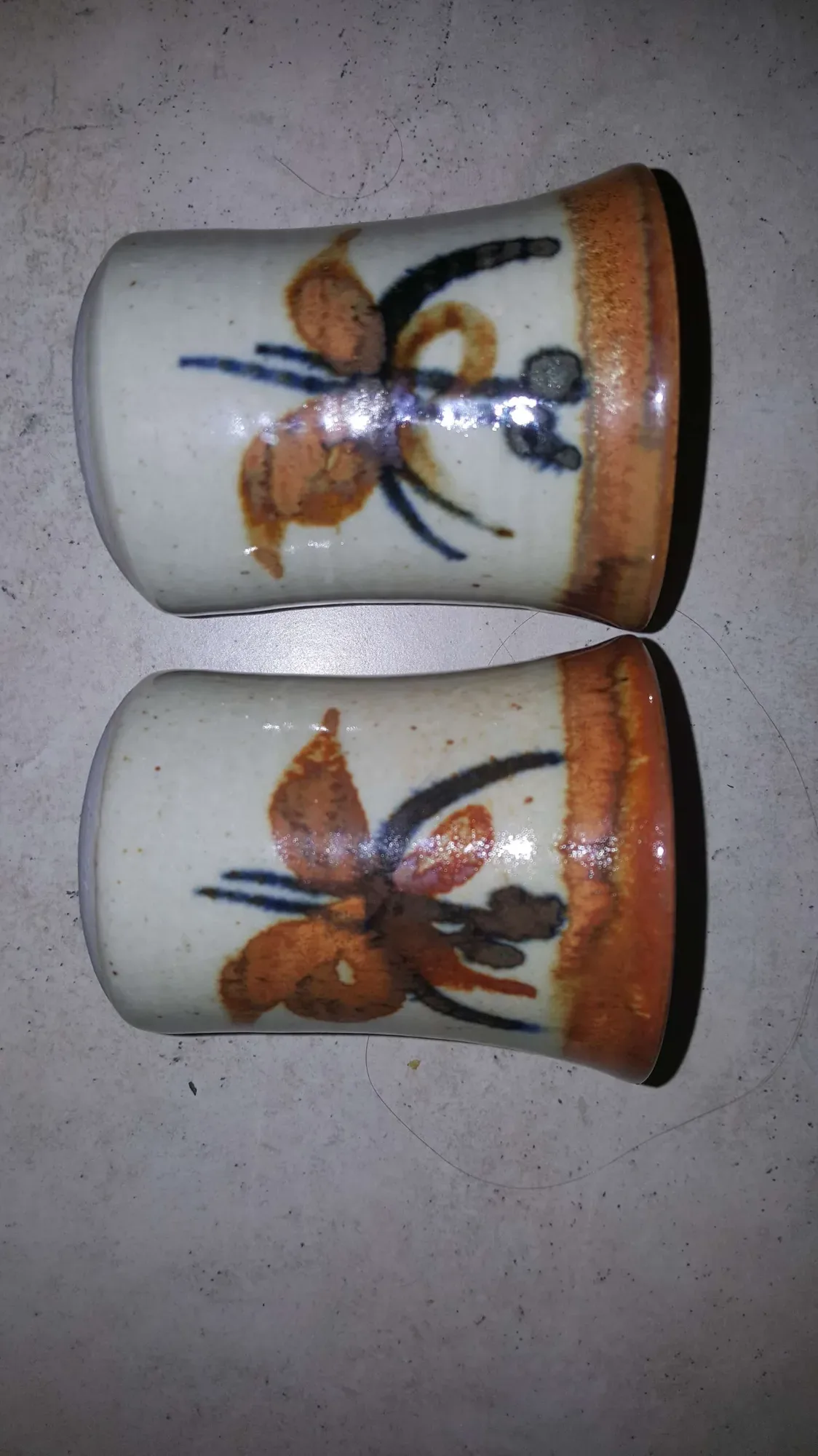 hand made ceramic cups / mugs / glasses -- butterfly (or moth...