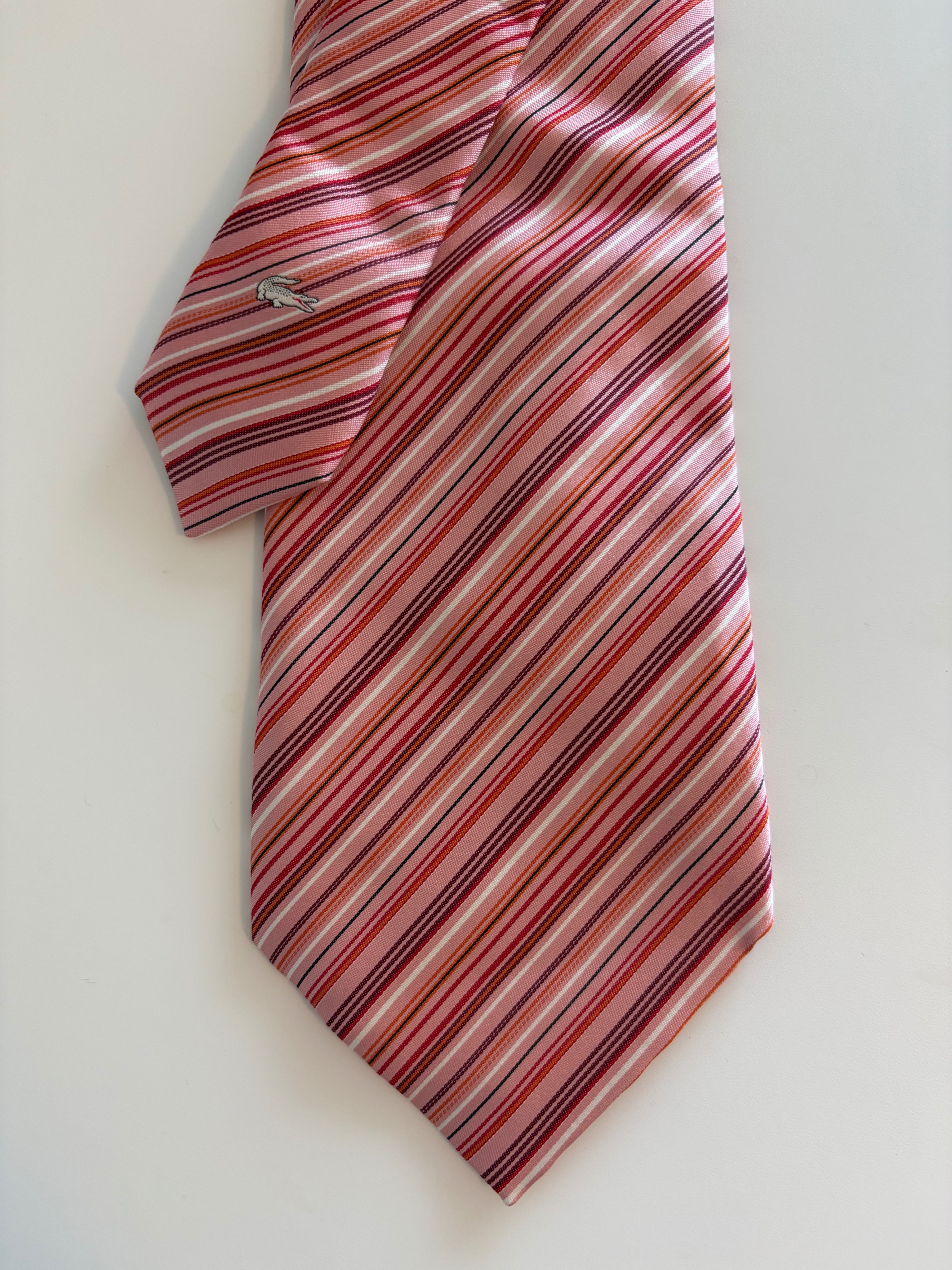Lacoste Pink Multicolor Striped Silk Tie 100% Silk - photo 5