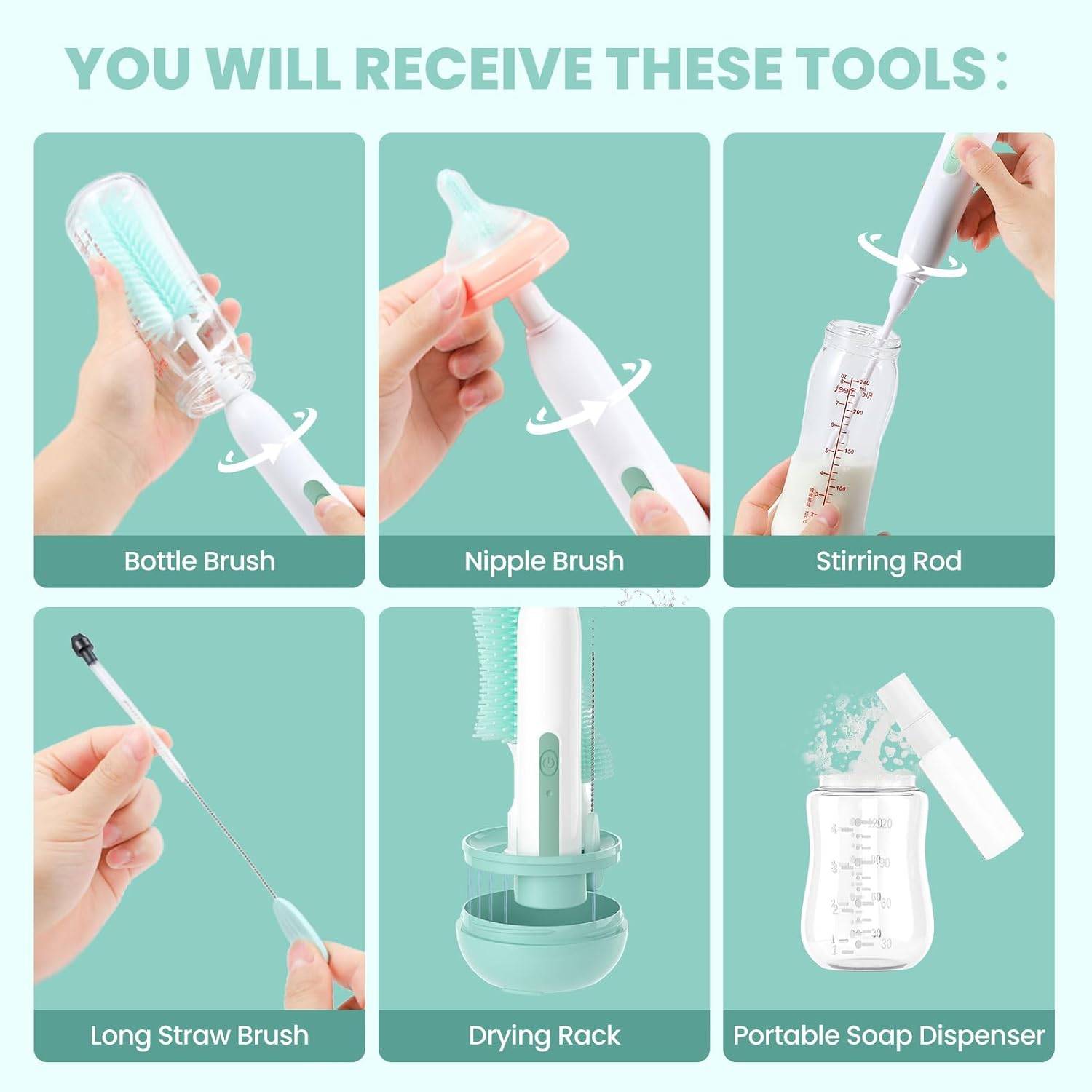 NEW~ Electric Baby Bottle Brush Cleaner Set - photo 2