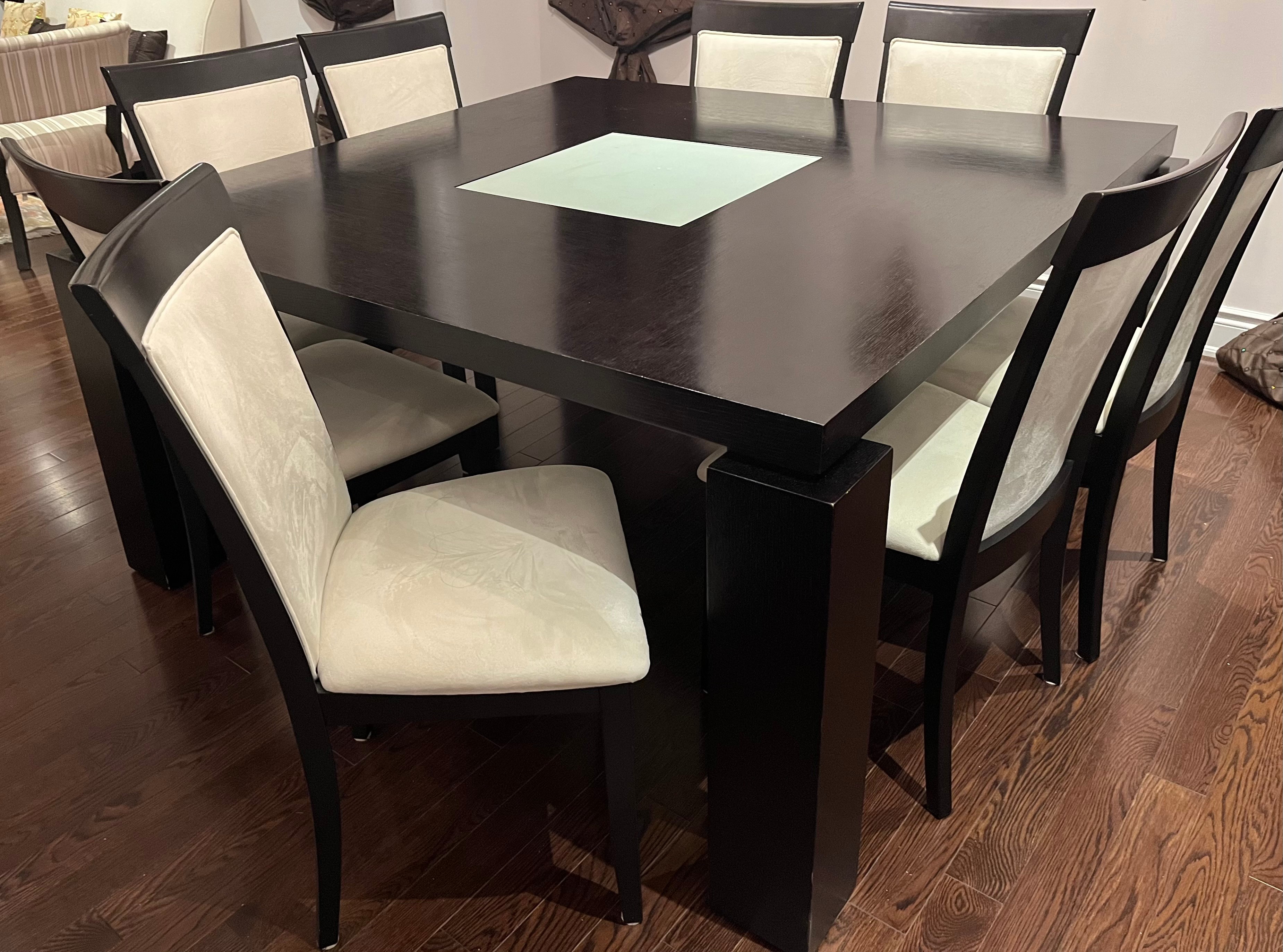 Square Dining Table with 8 Chairs and Sideboard