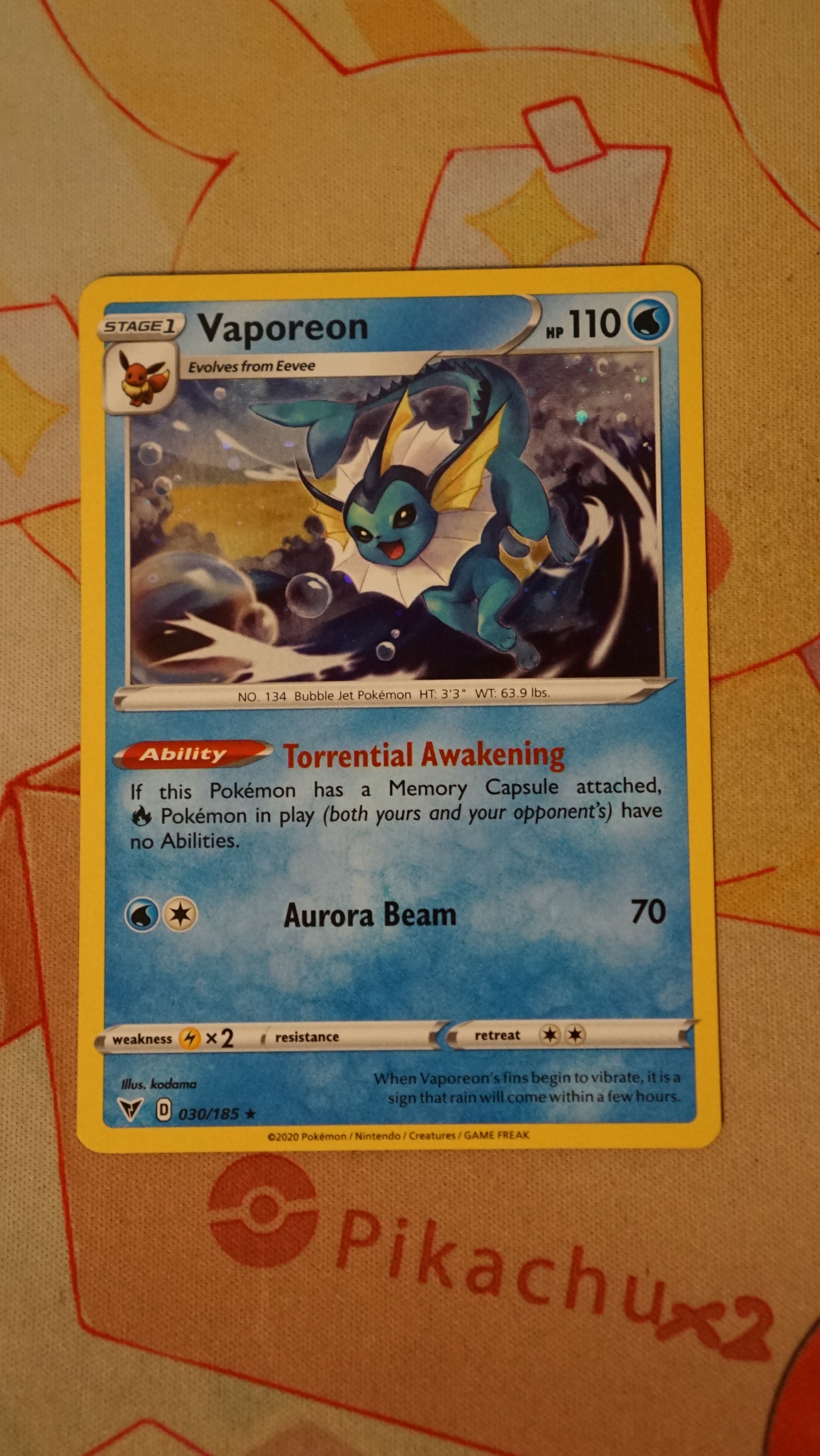 Pokemon Vaporeon 030/185 Vivid Voltage NM - photo 3