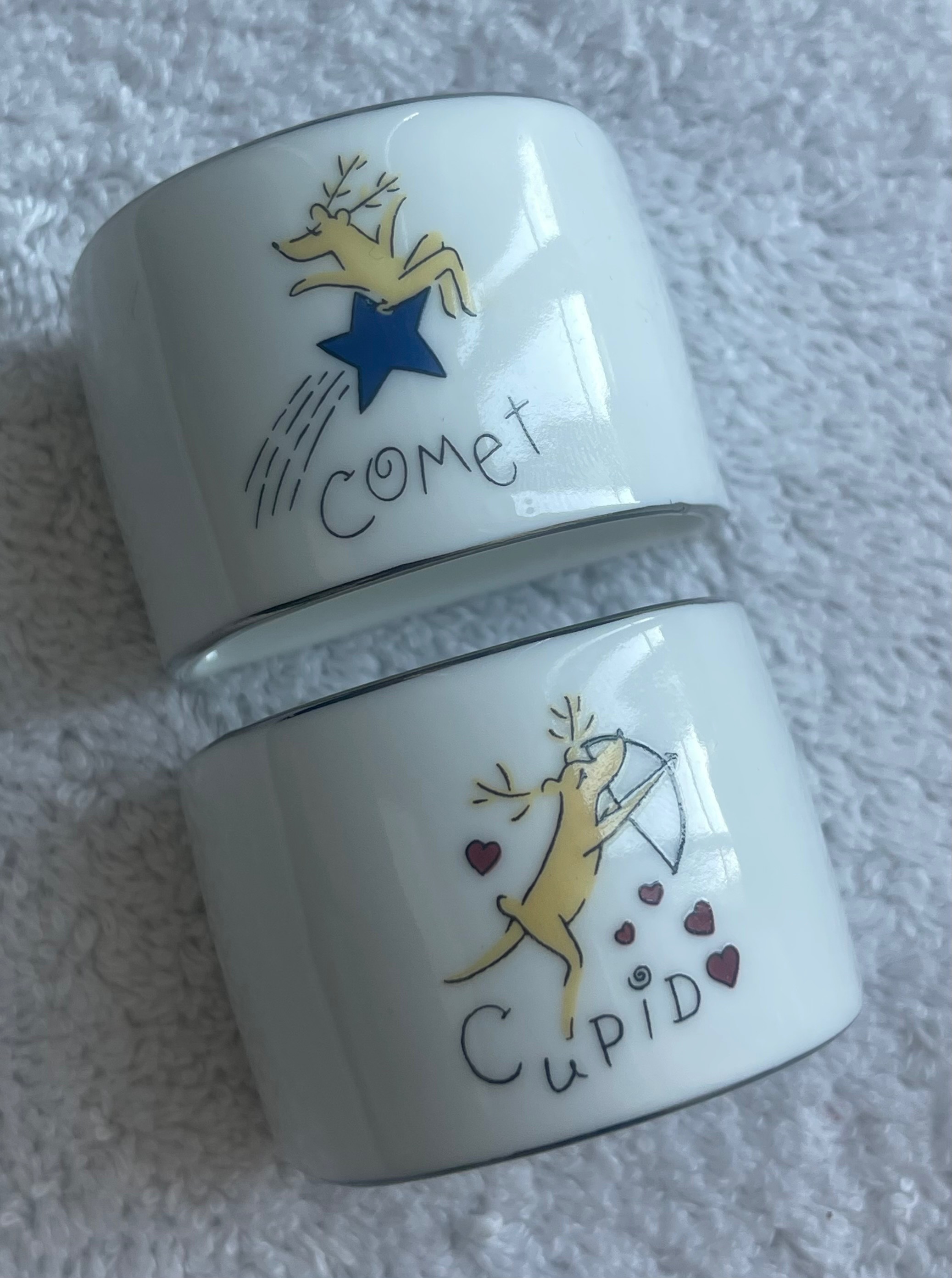 Set of 8 Pottery Barn Porcelain Reindeer Napkin Rings Japan - photo 4