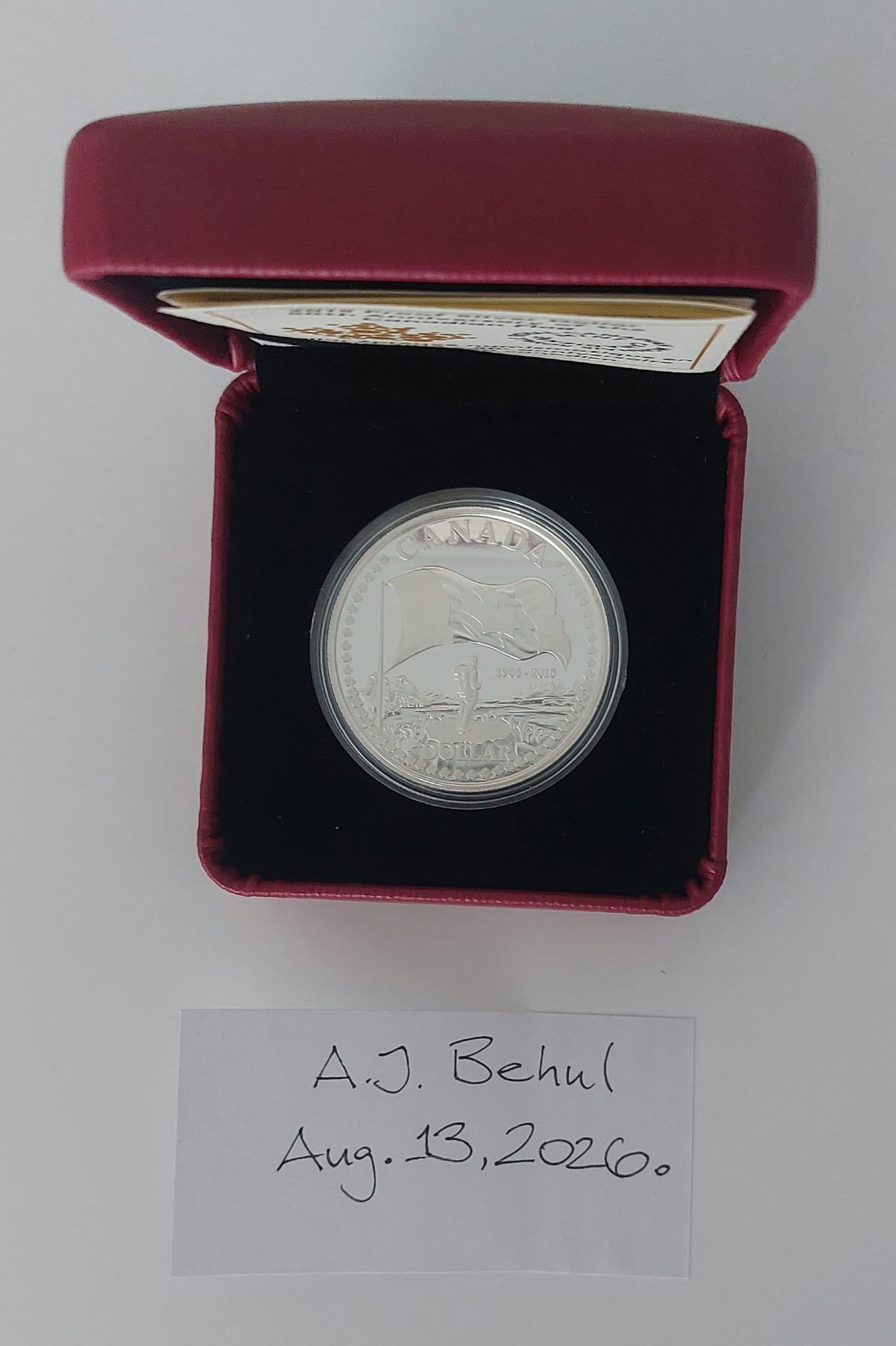 2015 $1 Proof Silver Dollar: 50th Anniv. Canadian Flag