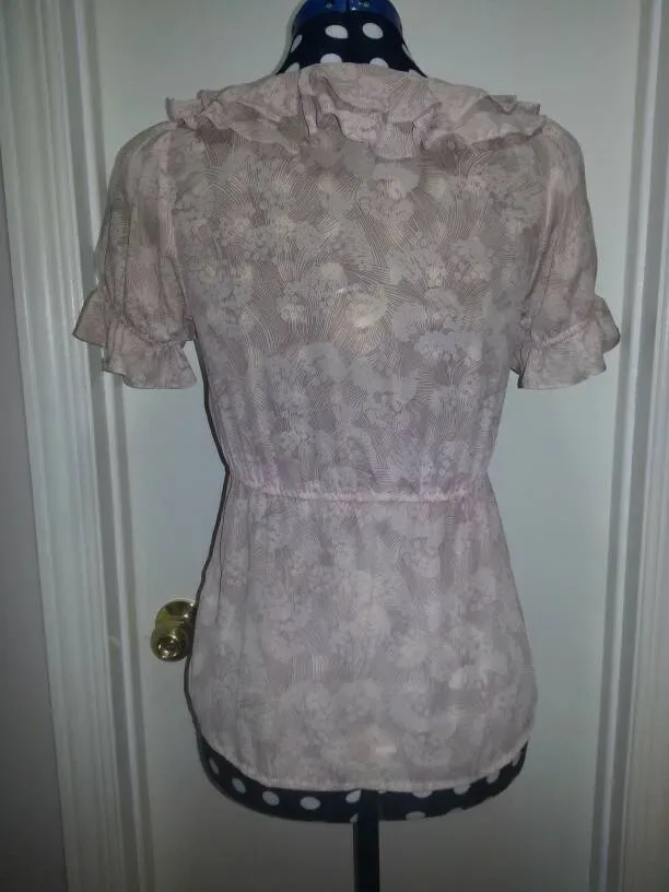 Pretty Frilly Beige Shirt With Print - H&M (Size 2, Fits Small) - photo 3