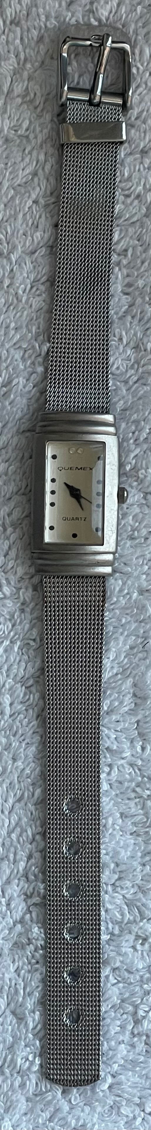 Vintage Quemex Silver Tank Watch w/ Mesh Strap (Needs Battery) - photo 3