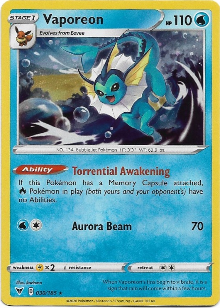 Pokemon Vaporeon 030/185 Vivid Voltage NM