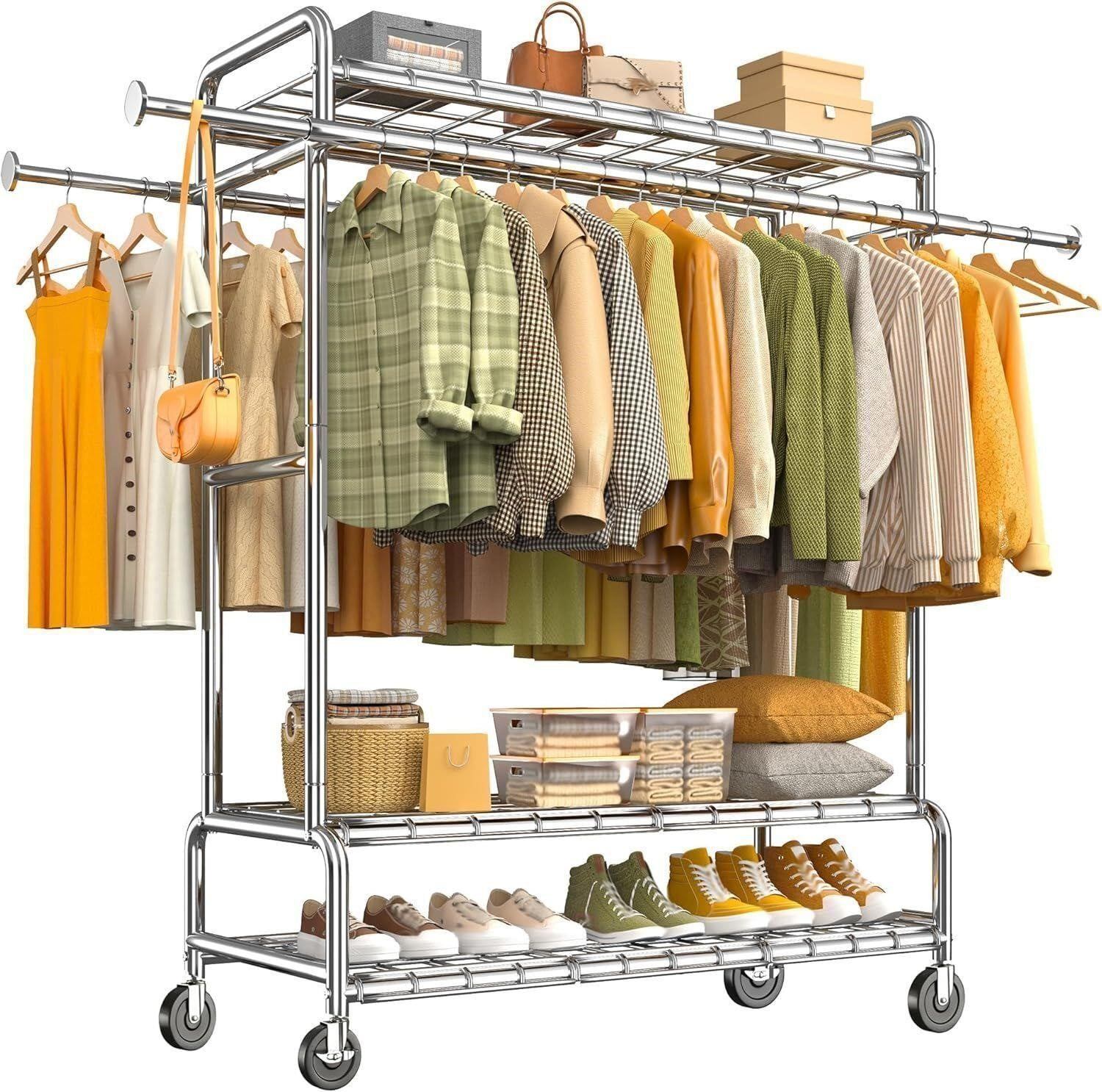 Jnanrun Heavy Duty Rolling Clothing Rack with Shelves