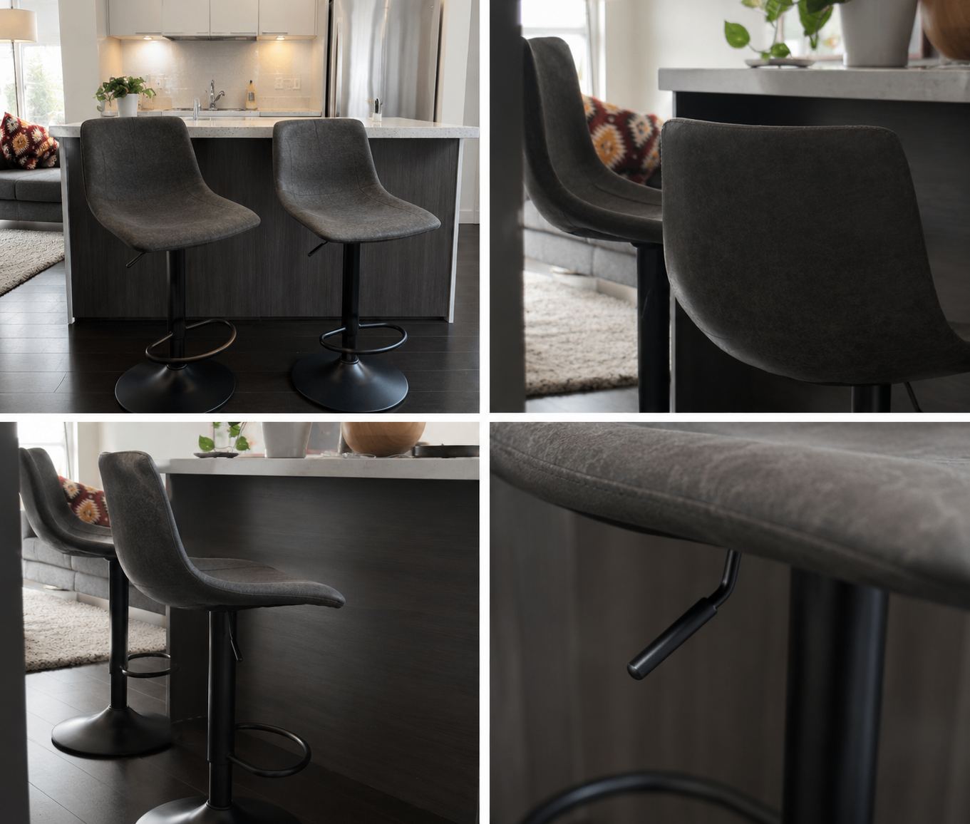 Pair of Adjustable Swivel Bar Stools – Dark Grey - photo 3