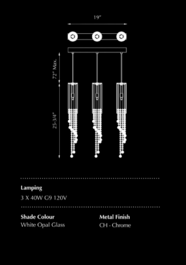BRAND NEW  Kuzco Modern Crystal Pendant Light Chrome  Opal Glass - photo 3