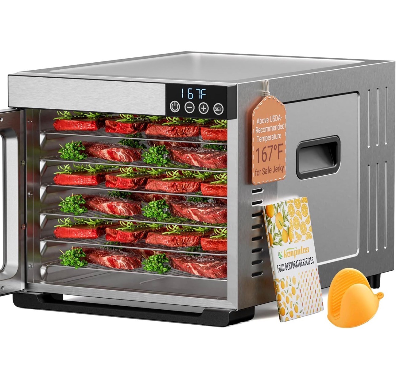 Food Dehydrator Machine 700W Stainless Steel Trays Digital Timer