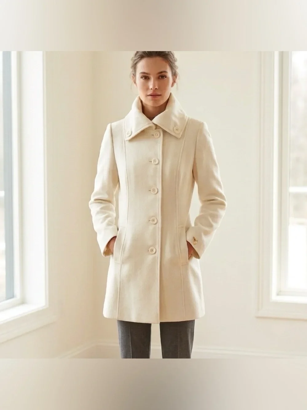 Foxy Jeans Single Breasted Button Up Wool Coat Jacket Sz M