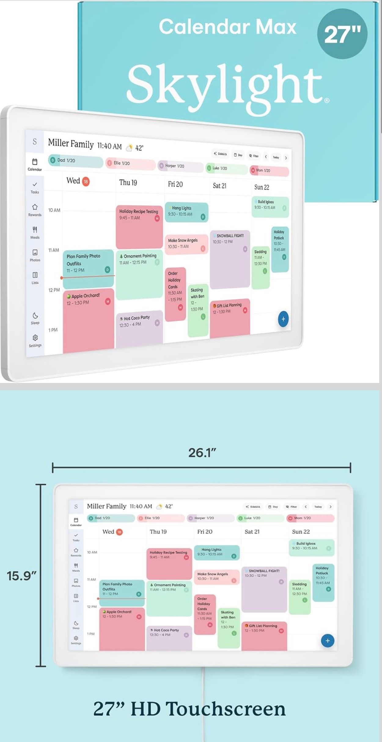 Smart Digital Calendar 27" Chore Chart HD Touchscreen Wall Mount - photo 2