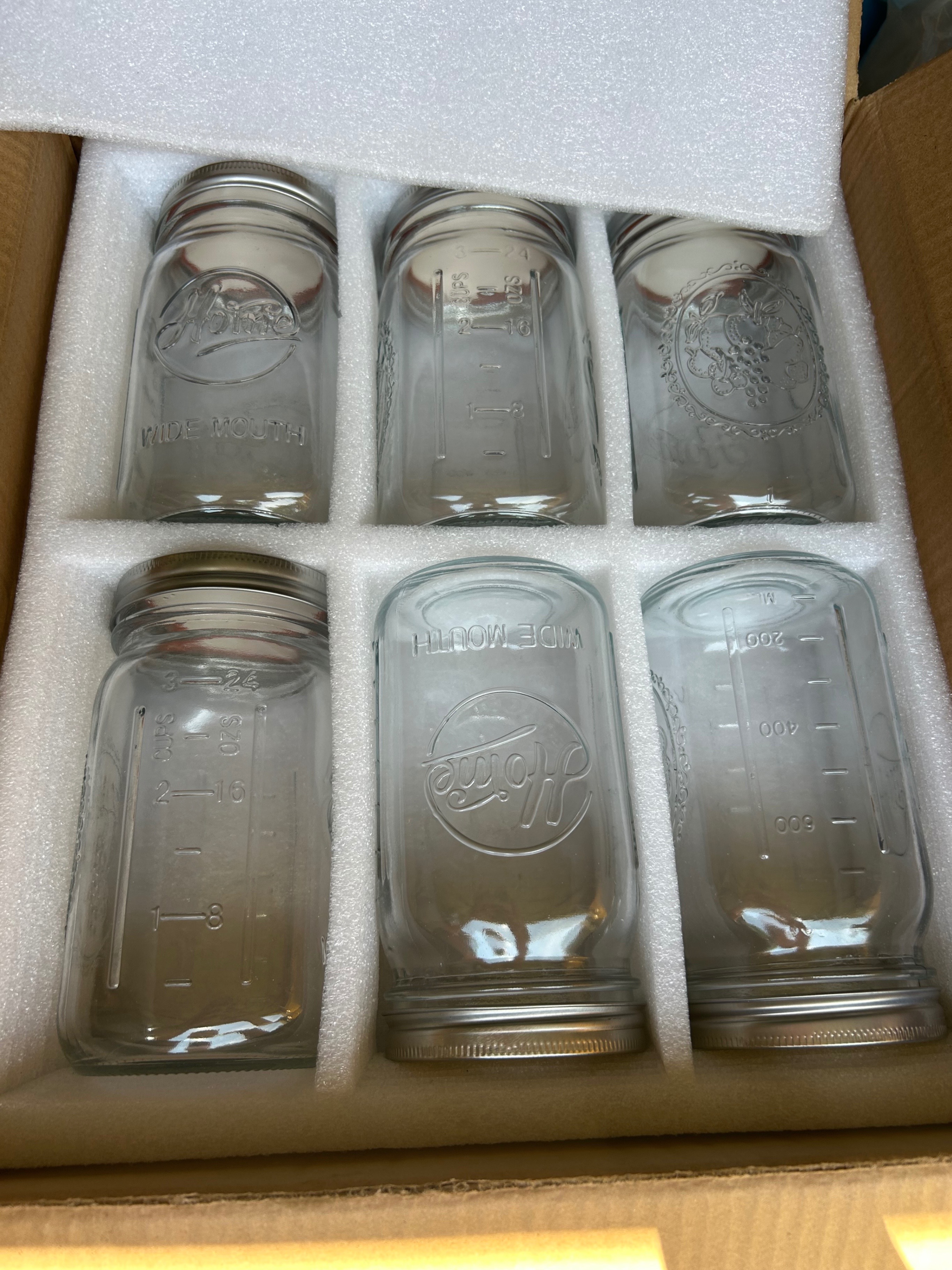 Box of 6 - 3cup Glass Wide Mouth Mason Jars, Lids