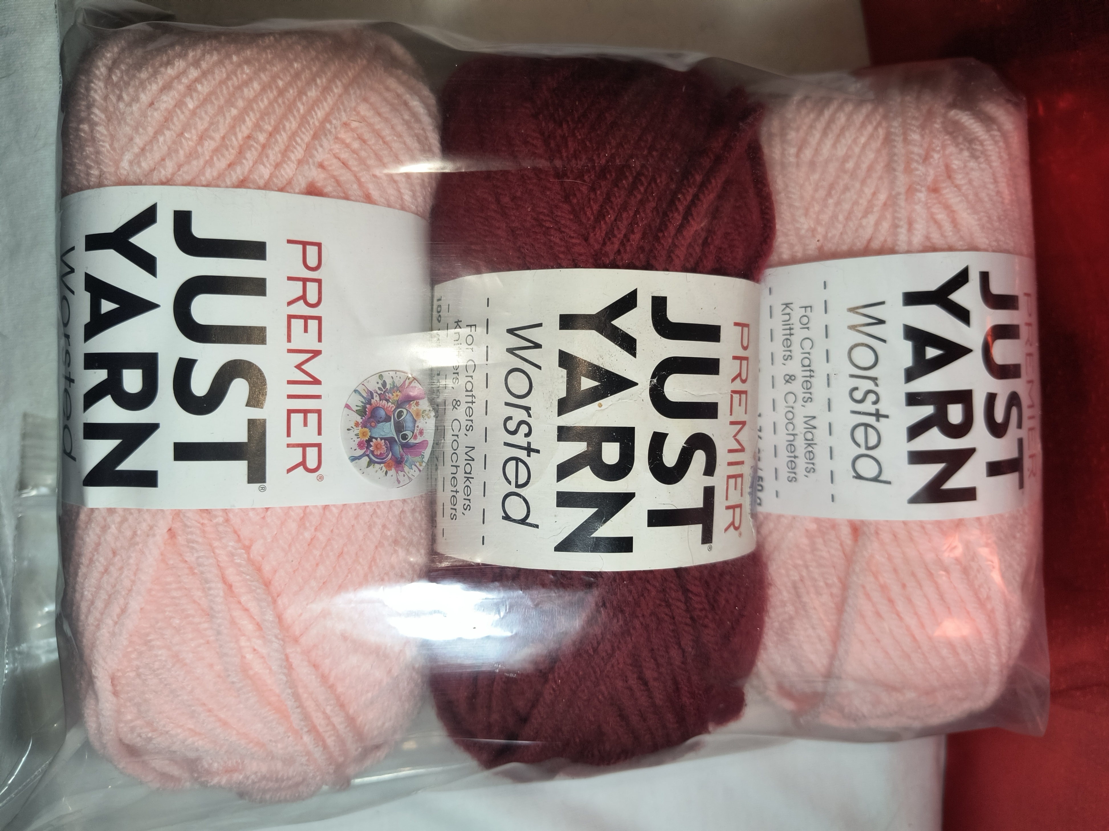 3x Peach and Burgundy Premier Yarns Worsted Yarn Skein Bundle!