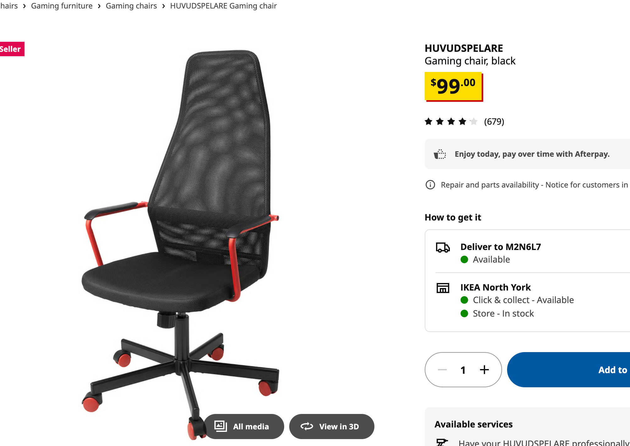 IKEA HUVUDSPELARE Gaming Chair – Black & Red