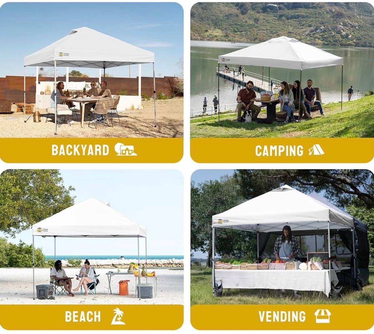 CROWN SHADES 10x10 Pop Up Canopy Tent UV + Water Protection Vent