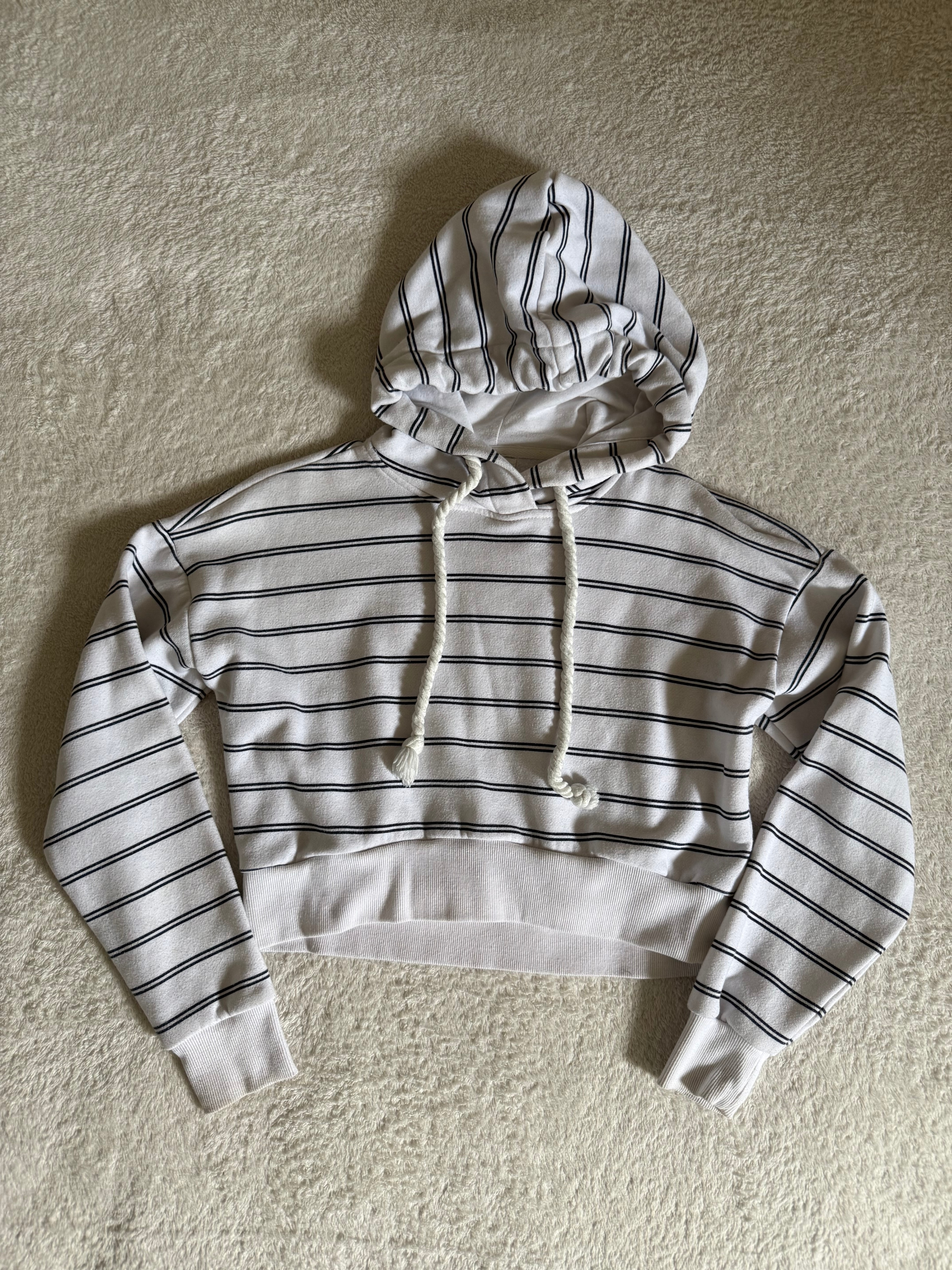 Ardene Cropped Hoodie - White Stripped