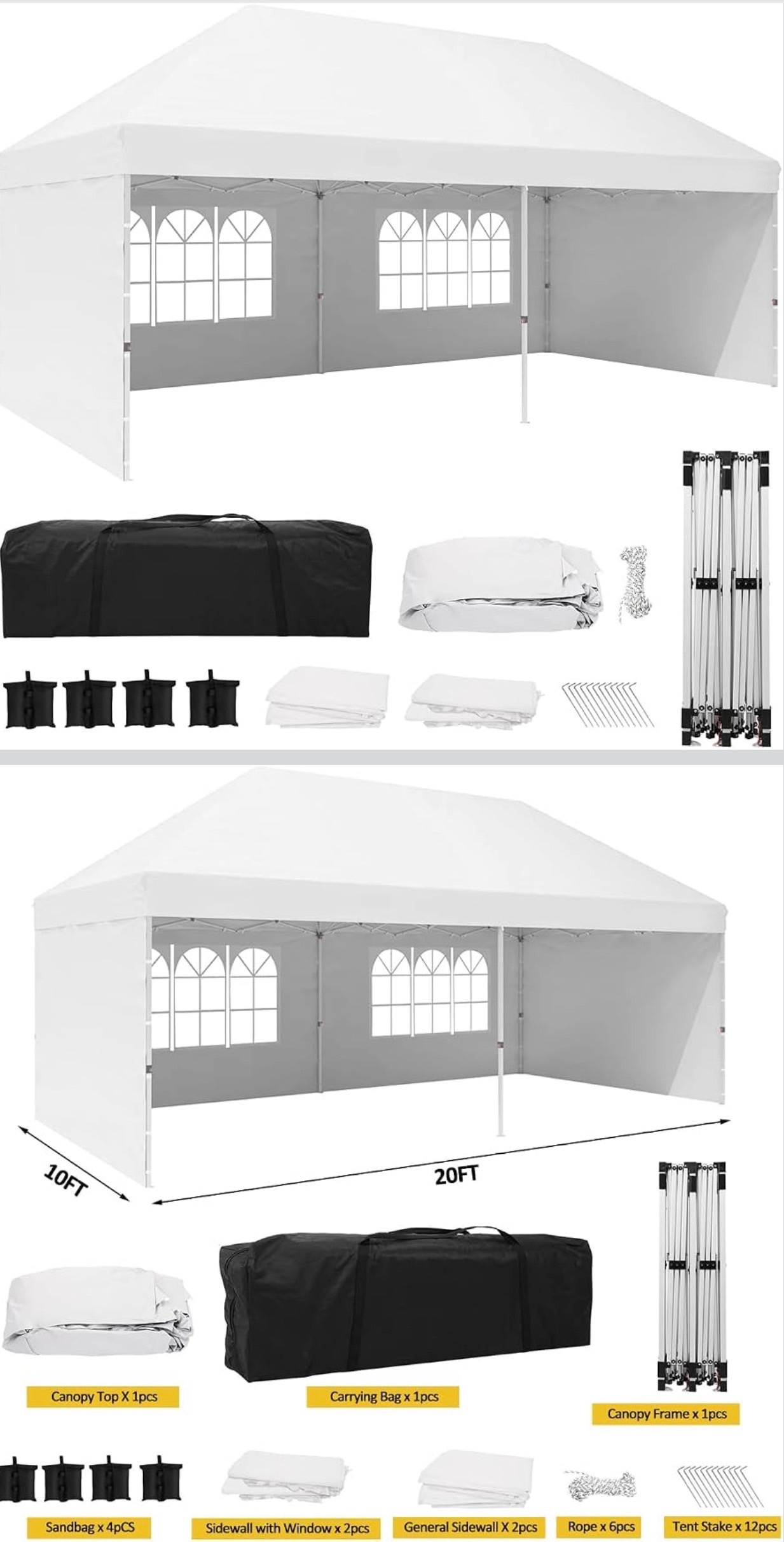 10x20ft Pop Up Canopy Gazebo Commercial Grade Tent 4 Sidewalls - photo 2