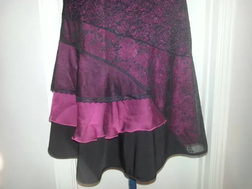 Gorgeous Layered Lace Fancy Black And Red-ish Purple-ish Dress