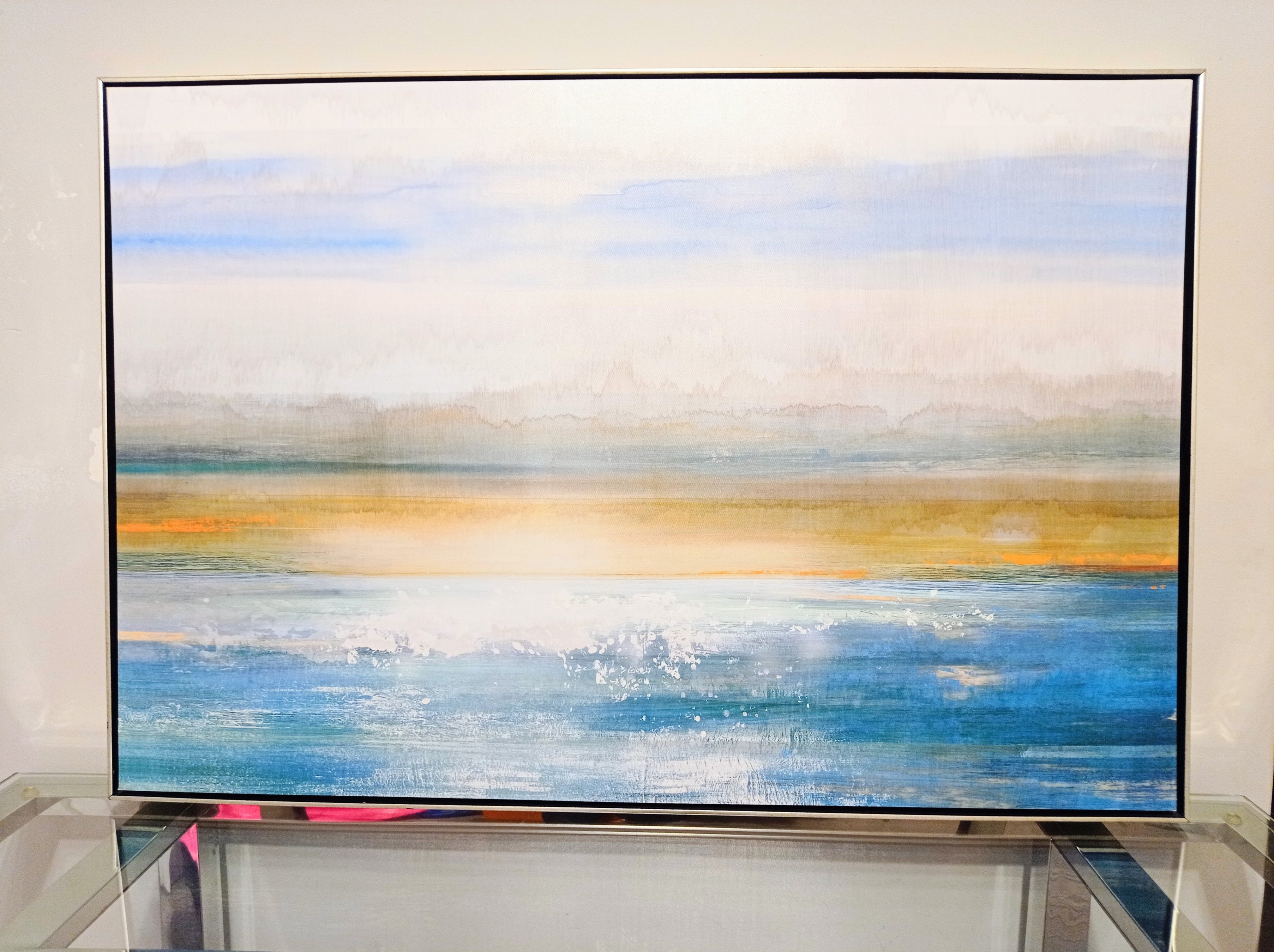 Large Framed Abstract Seascape Painting (37"W x 25"H) - photo 5