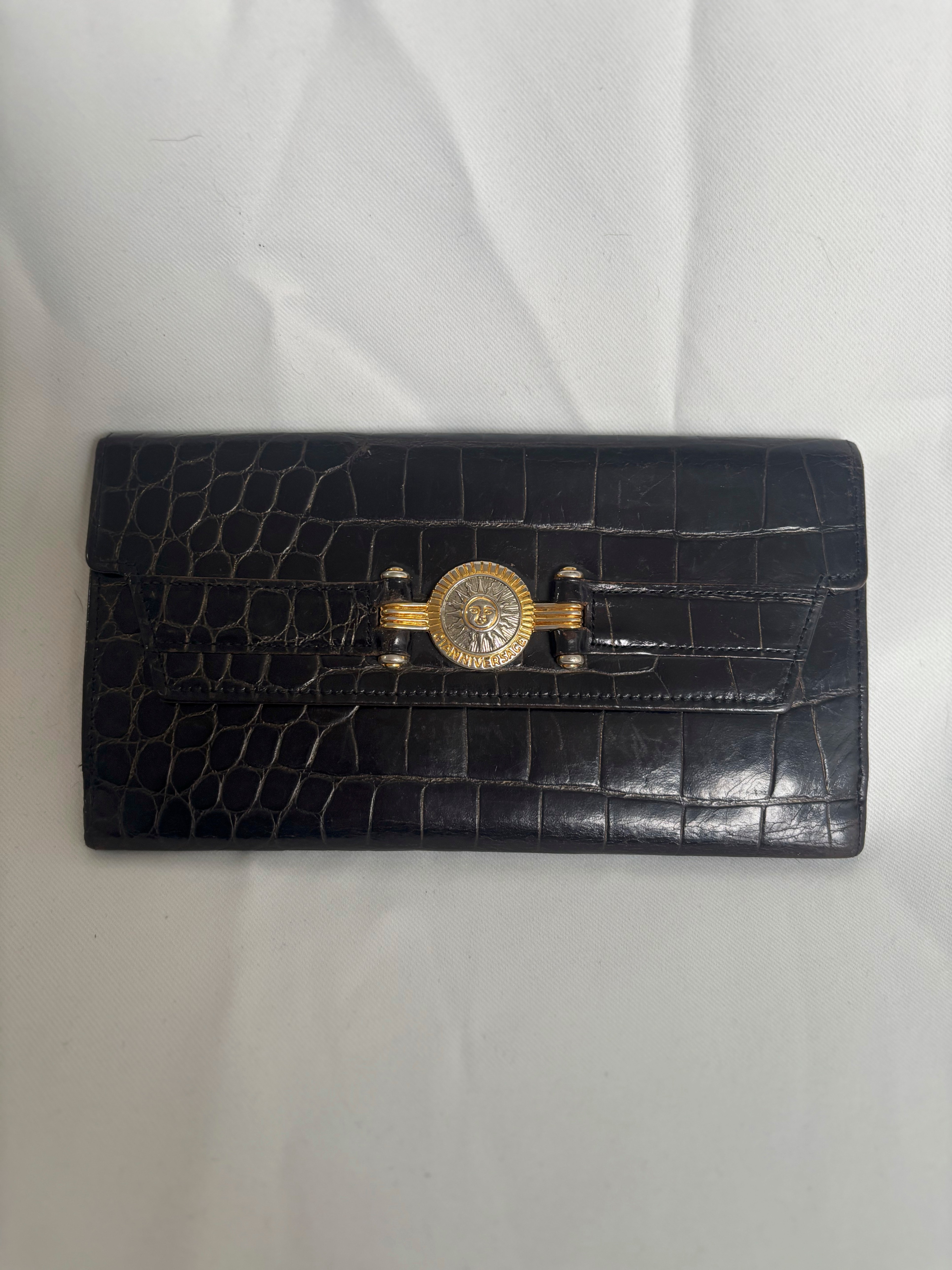 Gianni Versace  Sunburst Crocodile Embossed Organizer Wallet - photo 4