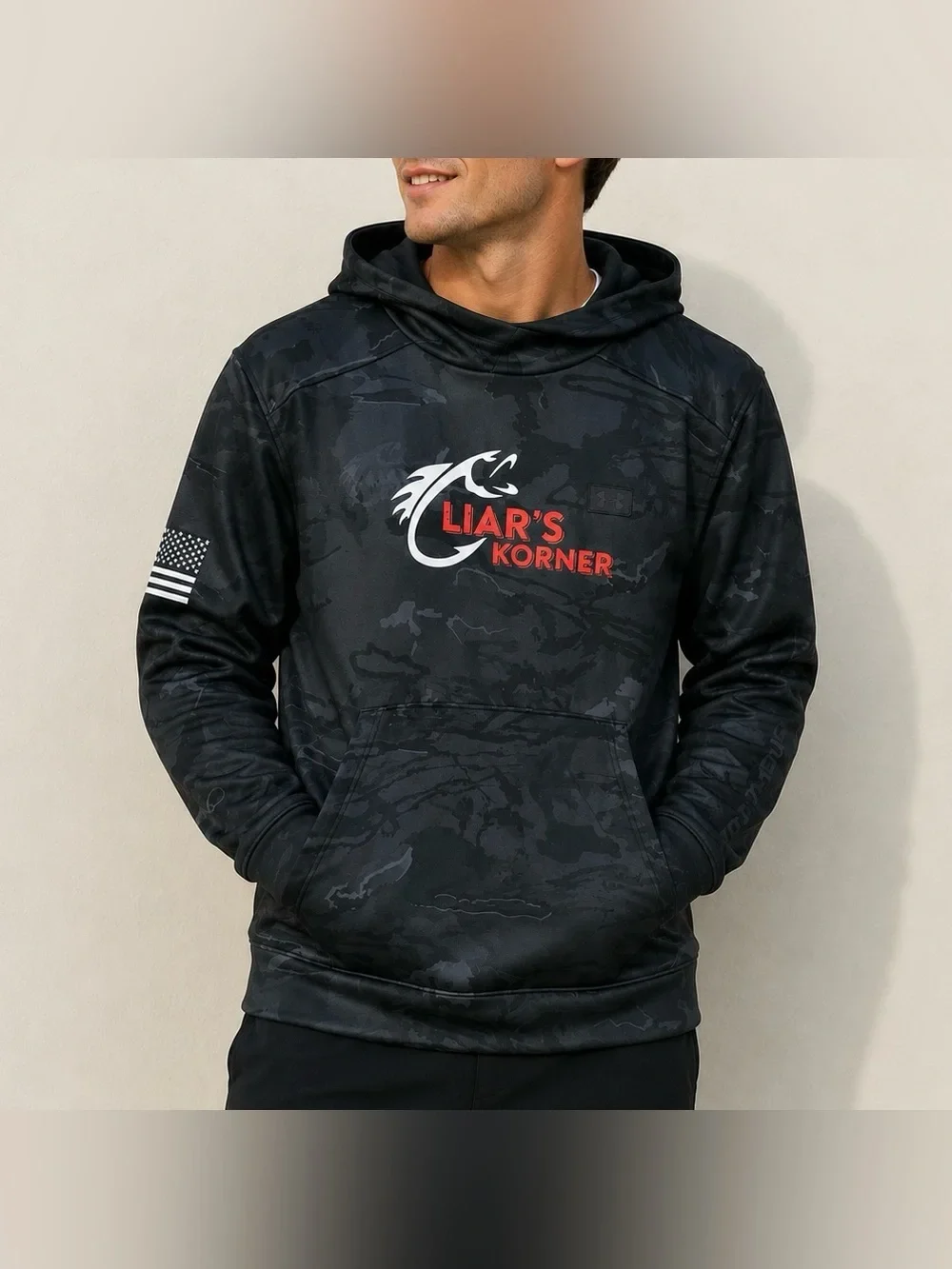 Under Armour Black Camo Liars Korner Hooded Sweatshirt Size M