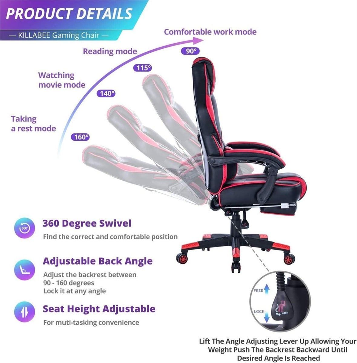 KILLABEE Gaming Chair - Red and Black - photo 3