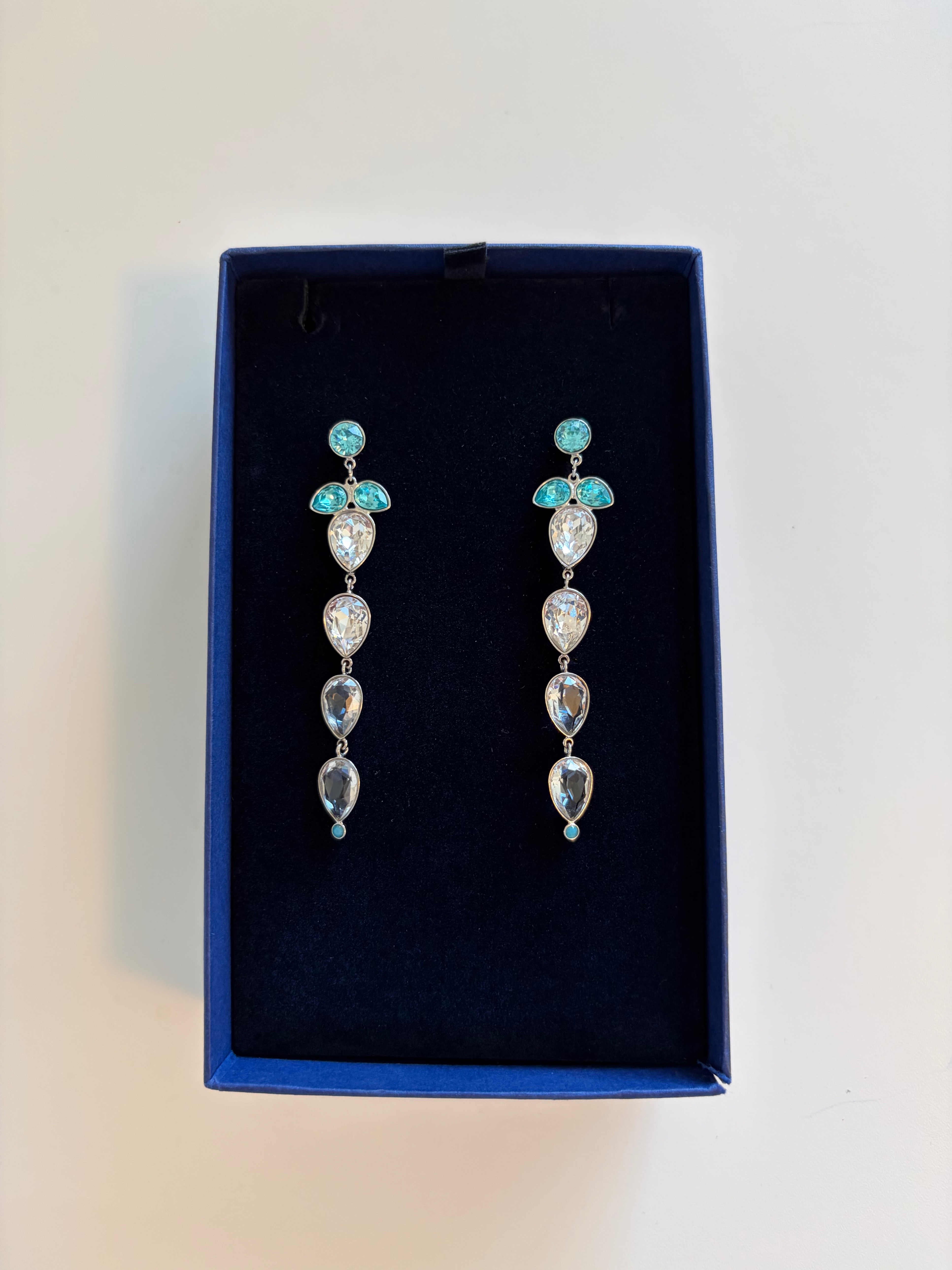 Vintage Swarovski Azore Long Earrings – Blue & Clear Crystal - photo 3