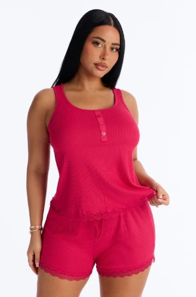 FashionNova-Dream Come True Ribbed Tank PJ Short Set-Large